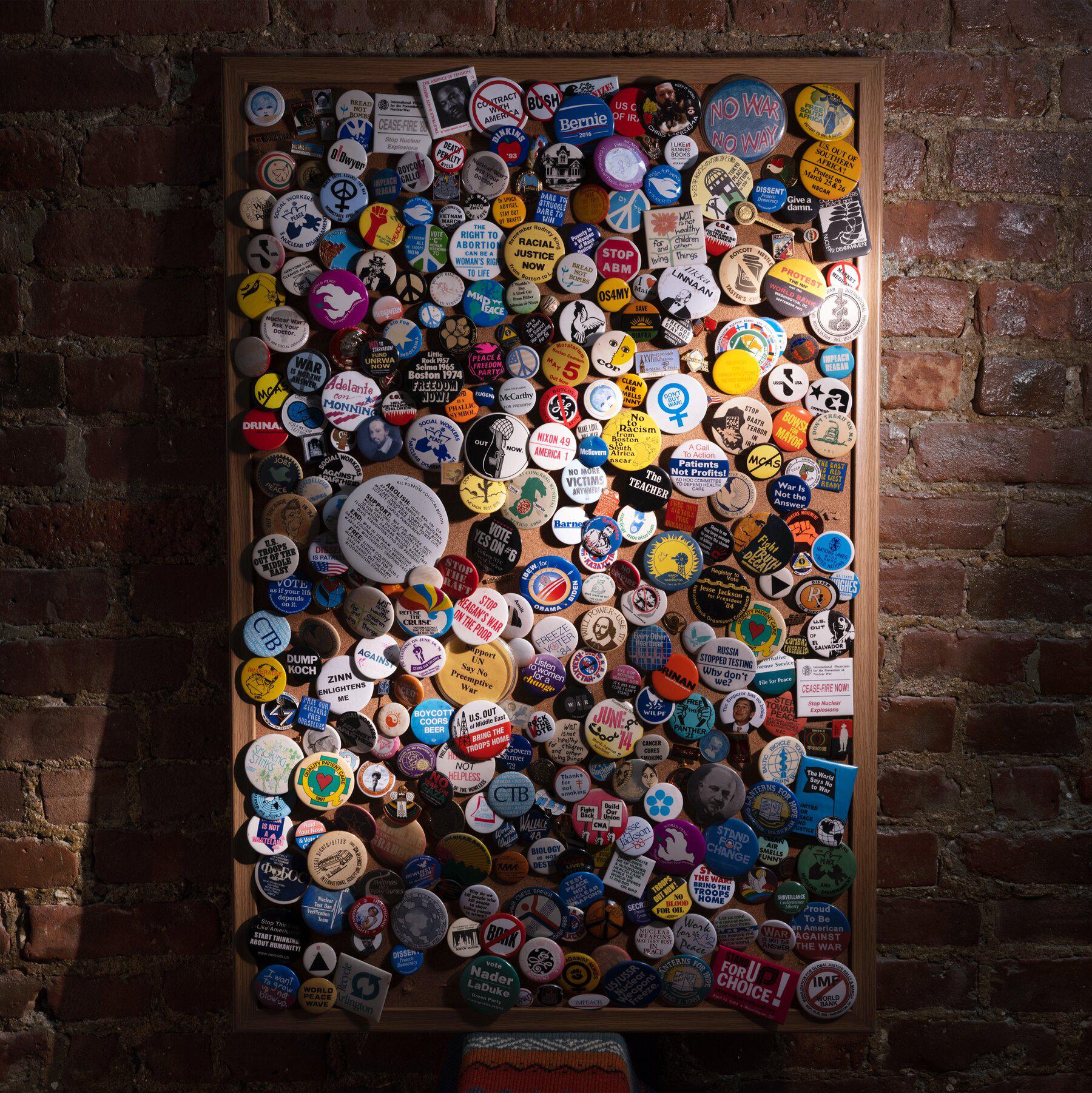 Protest pins in the author’s apartment.