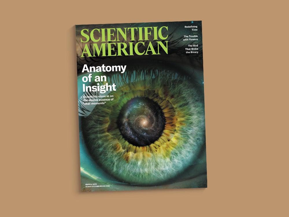 Cover of the March 2025 issue of Scientific American against a brown background