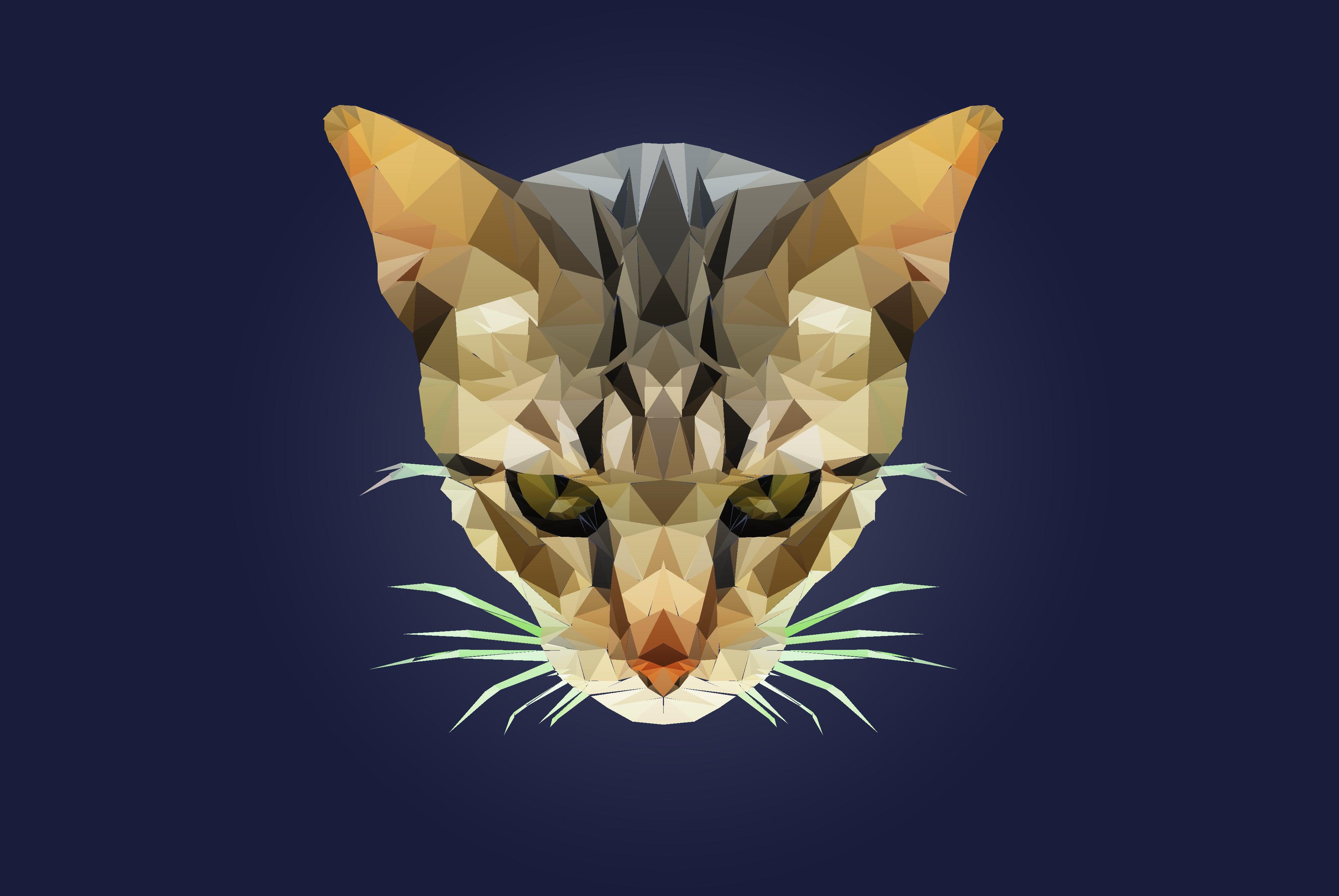 IIllustrated polygonal cat looking at viewer