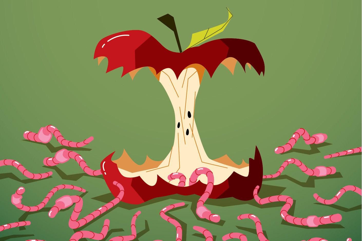 Illustration of an apple with words around it