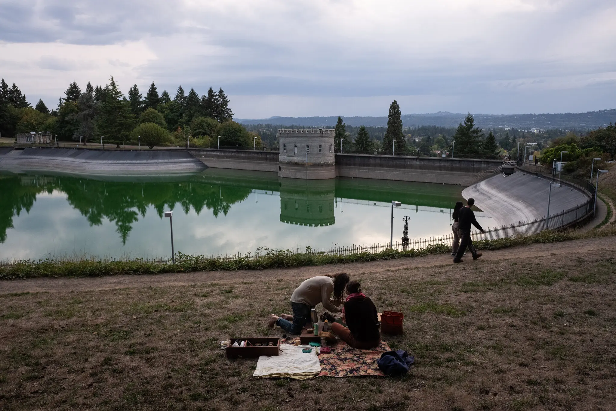 Picnicking near the reservoir at Mount Tabor Park in Portland, Ore.