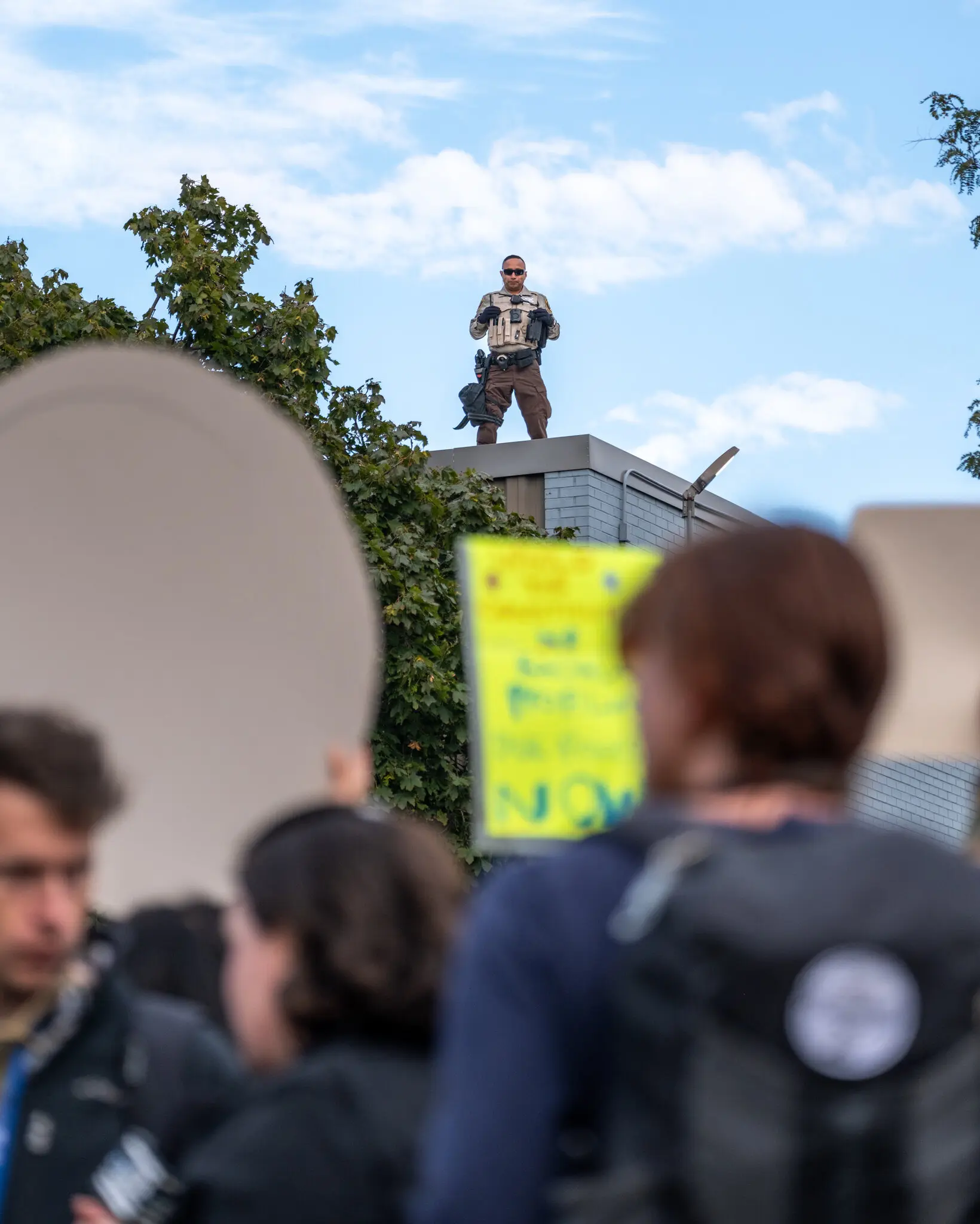 Protesters at the U.S. Immigration and Customs Enforcement facility in Broadview, Illinois, on Friday, Oct. 10, 2025.
