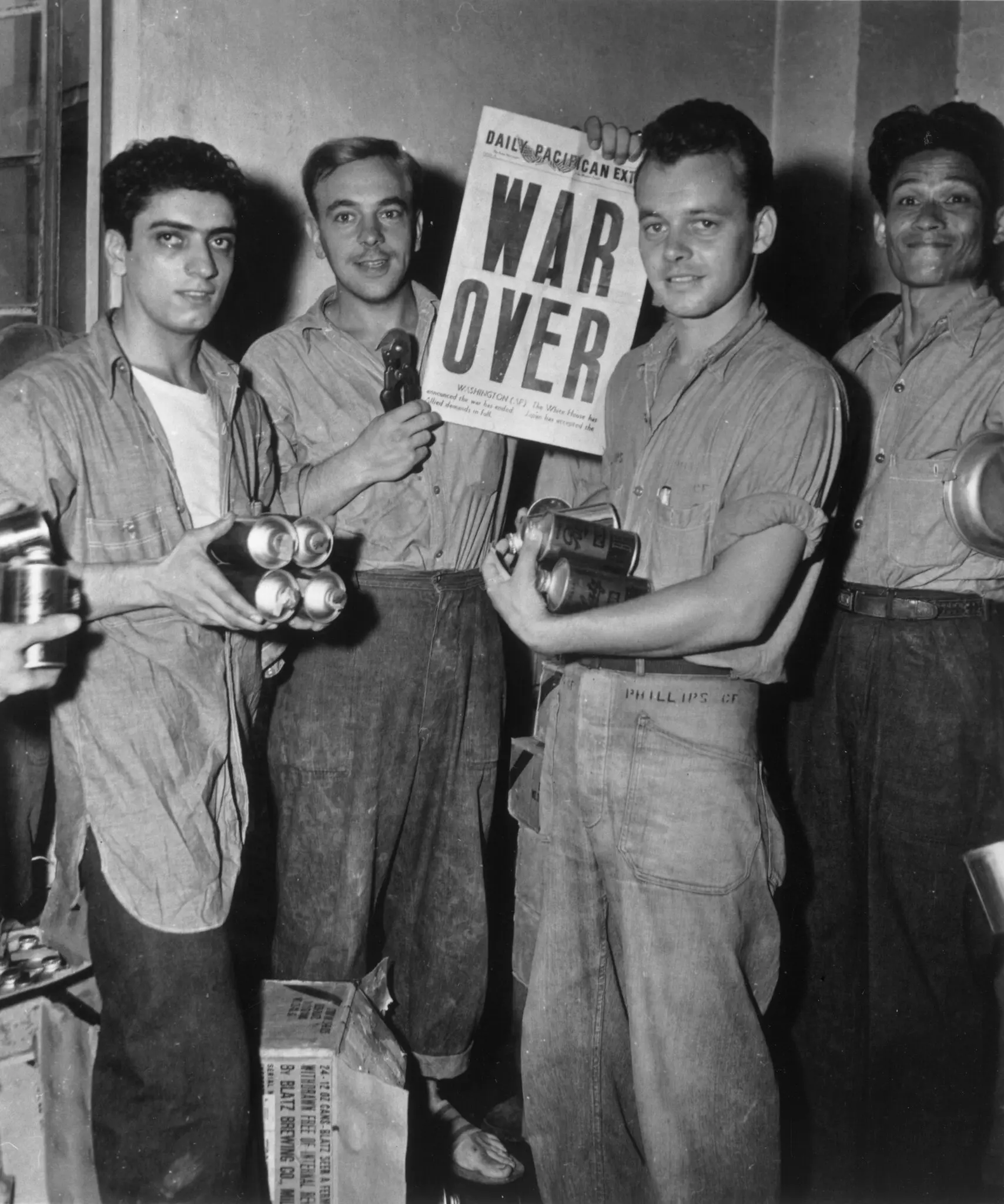 A celebration of the end of World War II at a naval base in the Philippines in August 1945.