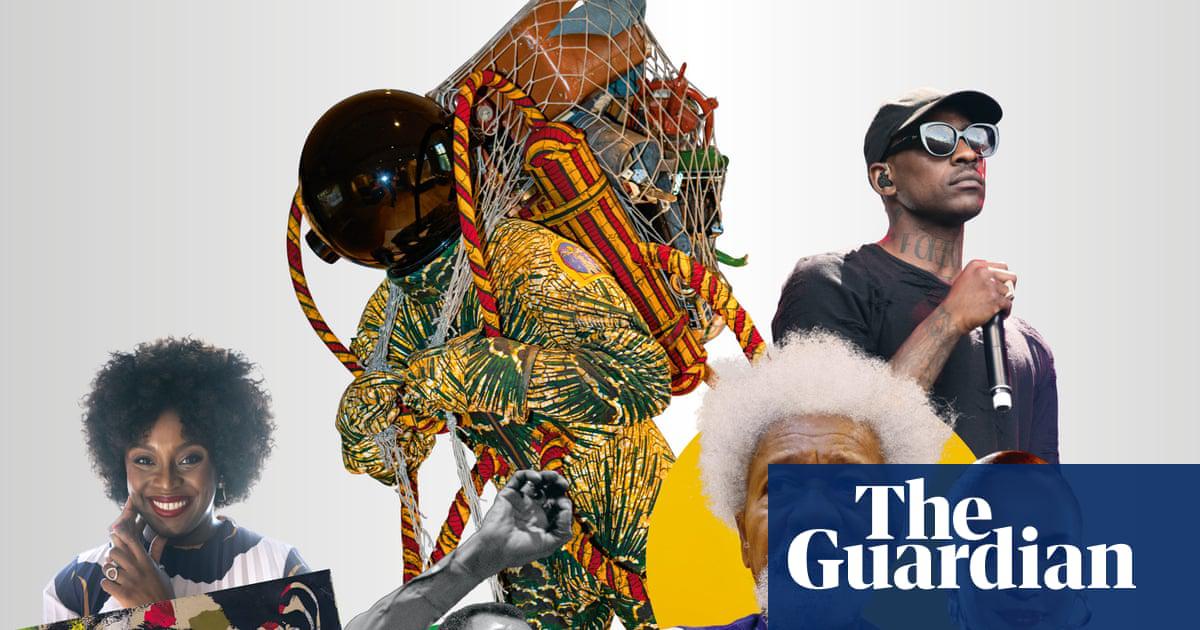 From Lagos to London … (clockwise from bottom left) Chimamanda Ngozi Adichie; Yinka Shonibare’s ‘Refugee Astronaut’; Skepta; Sade; Ben Okri; Wole Soyinka; Fela Kuti.