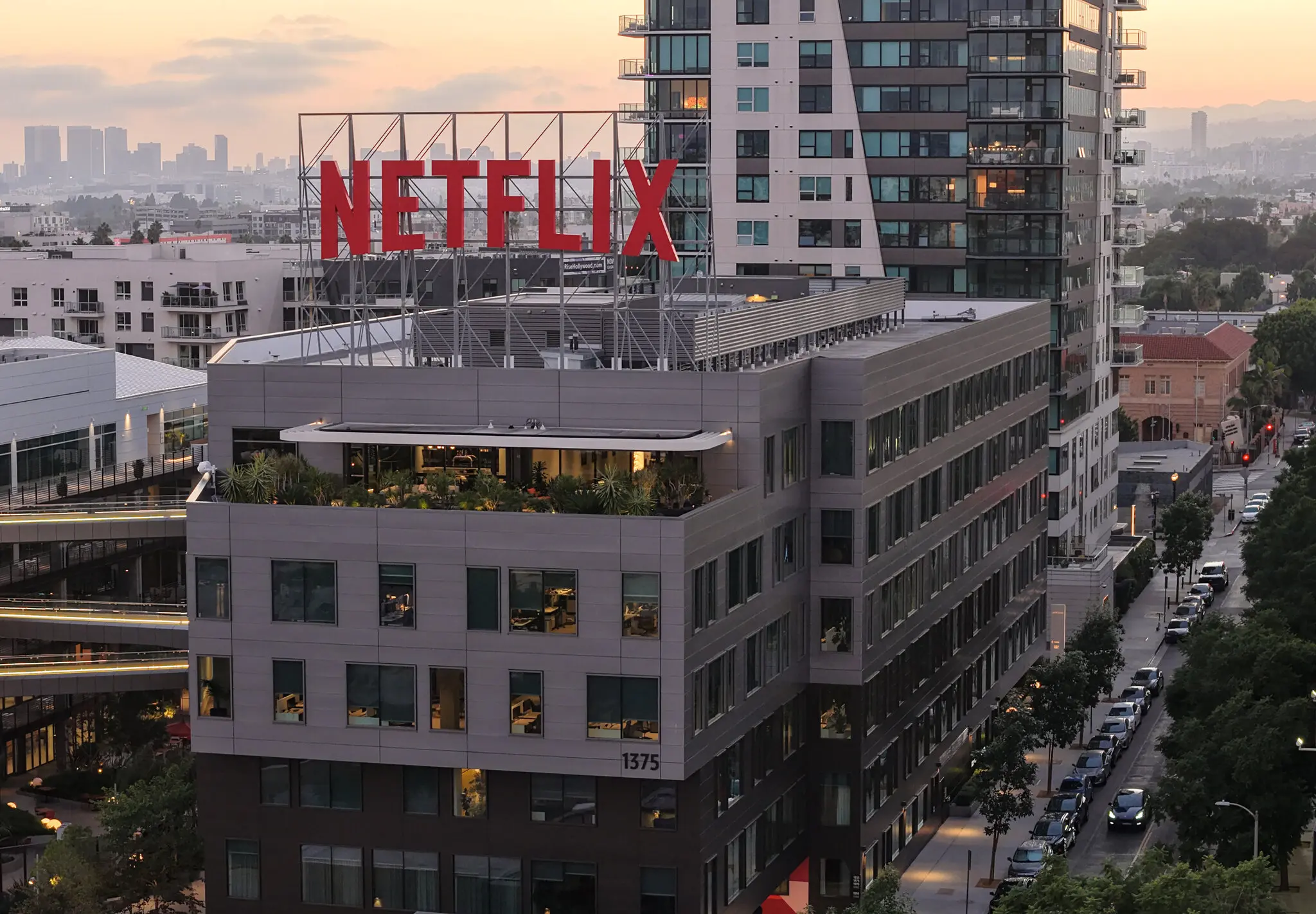The Netflix corporate offices in Los Angeles. The company’s deal with Spotify will bring numerous video podcasts on sports, culture, entertainment and true crime to Netflix early next year.