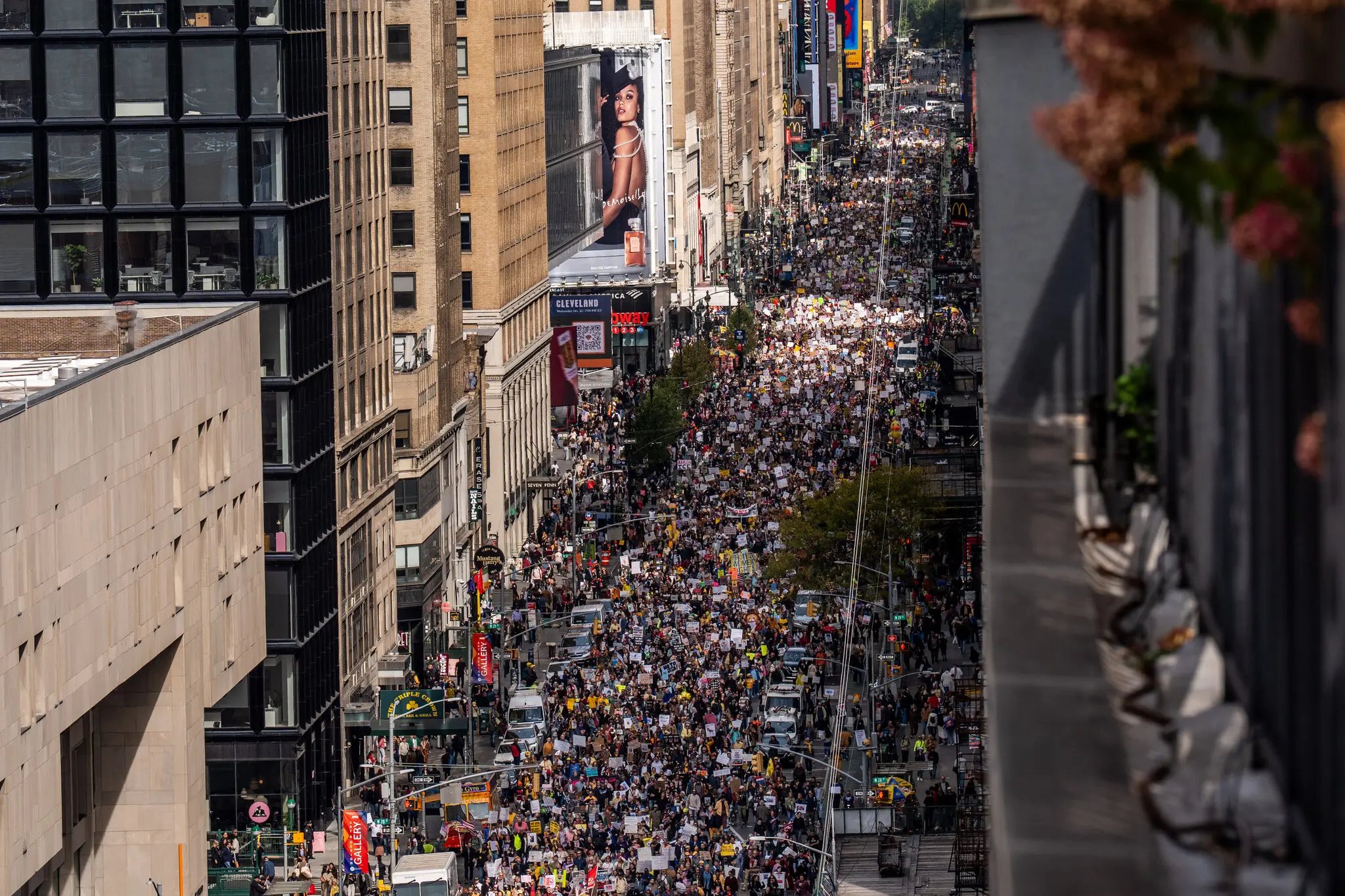 Protesters marching down Seventh Avenue in Manhattan on Saturday.