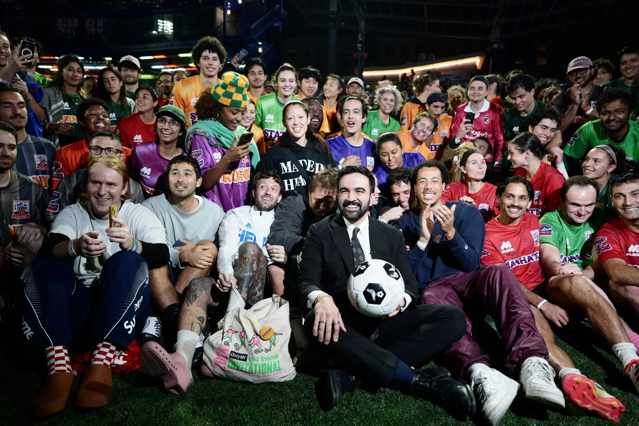 Assemblyman Zohran Mamdani’s campaign hosted a soccer tournament at Maimonides Park in Brooklyn, where teams from different boroughs competed in color-coded jerseys.