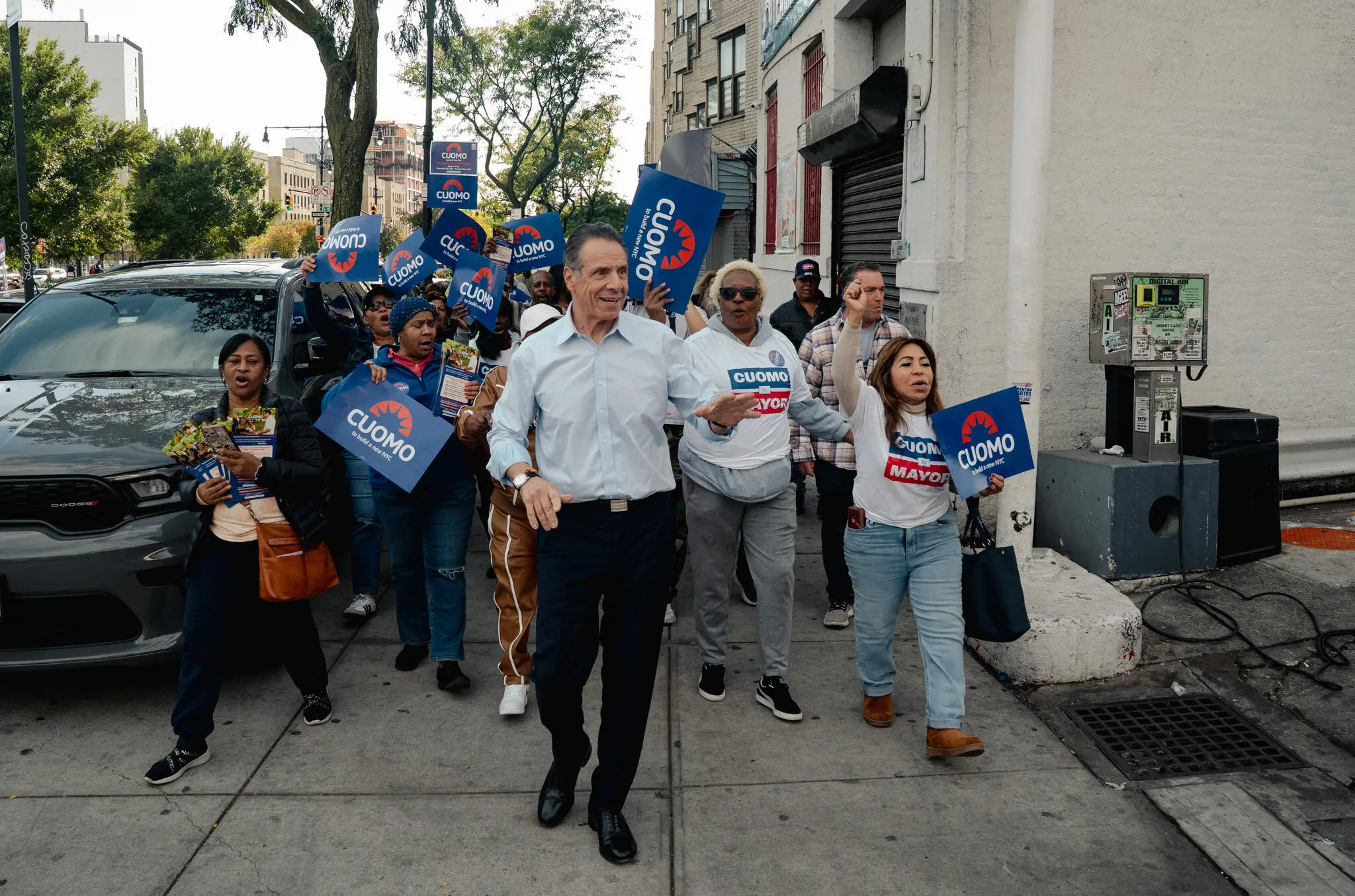 Former Gov. Andrew Cuomo campaigning in the Bronx on Saturday. Mr. Cuomo criticized his opponent Assemblyman Zohran Mamdani after Mr. Mamdani met with an imam who has opposed homosexuality.