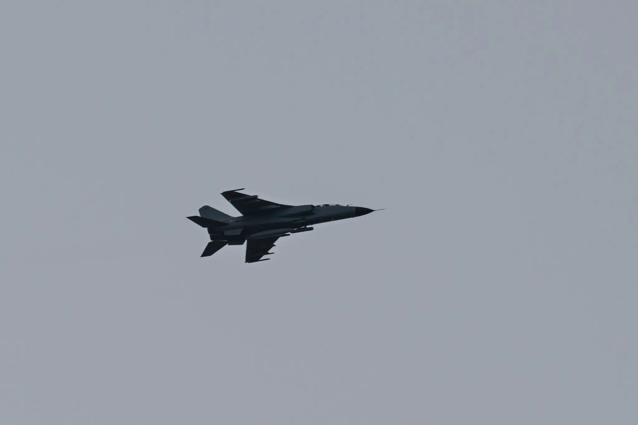 A Chinese fighter jet flying above Pingtan Island, China, in April.