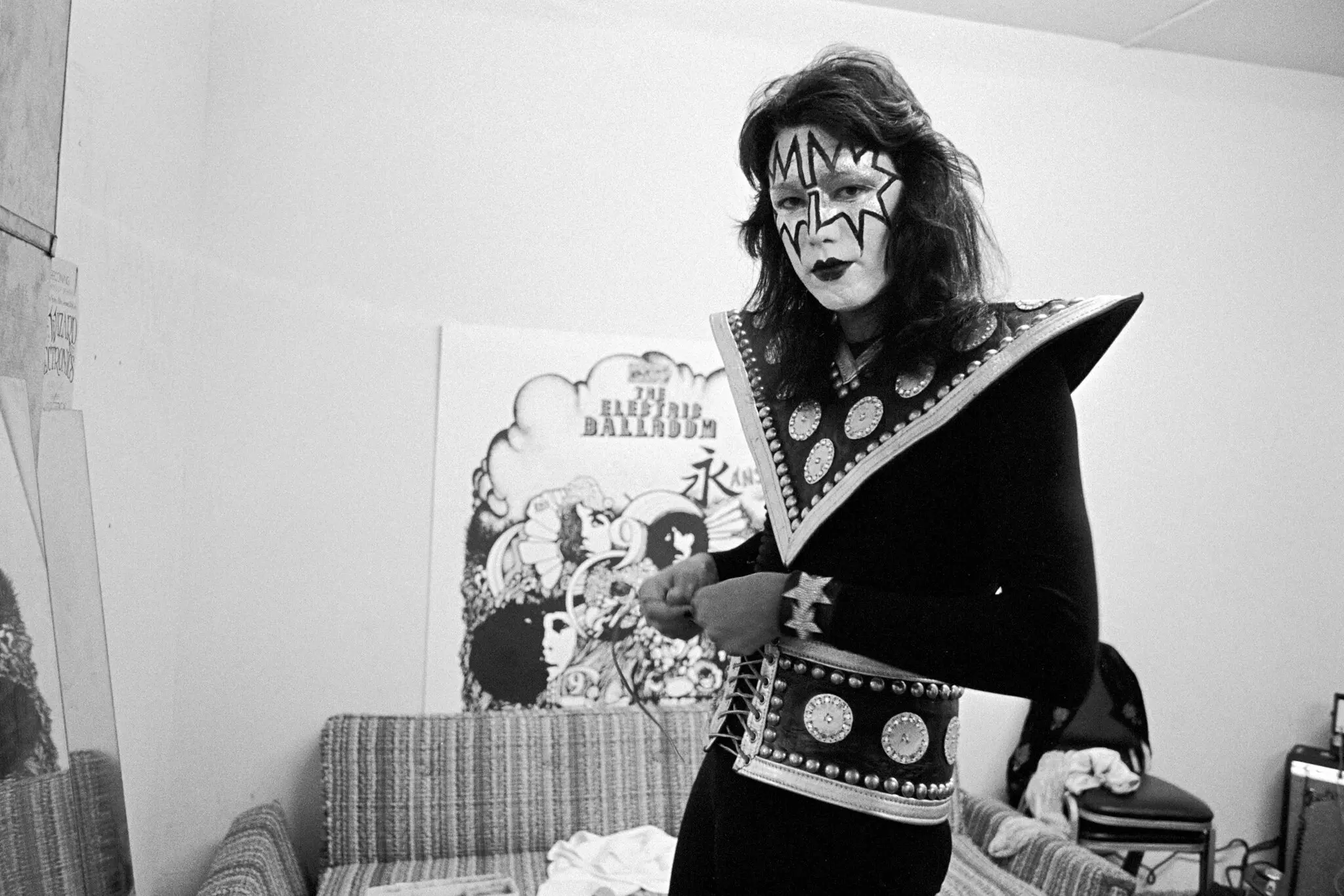 Ace Frehley, backstage in 1974. The Kiss guitarist’s persona was based on a Spaceman character from the planet Jendell.