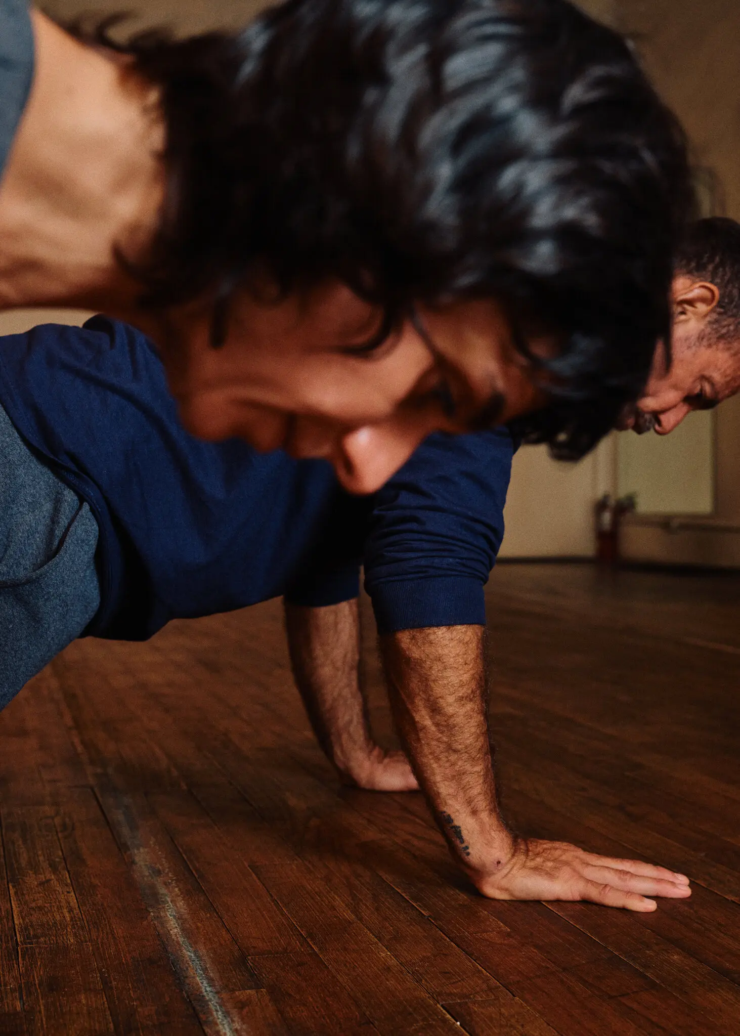Molly Lieber and Wally Cardona rehearsing “Times Four/David Gordon: 1975/2025” at a loft in Manhattan.