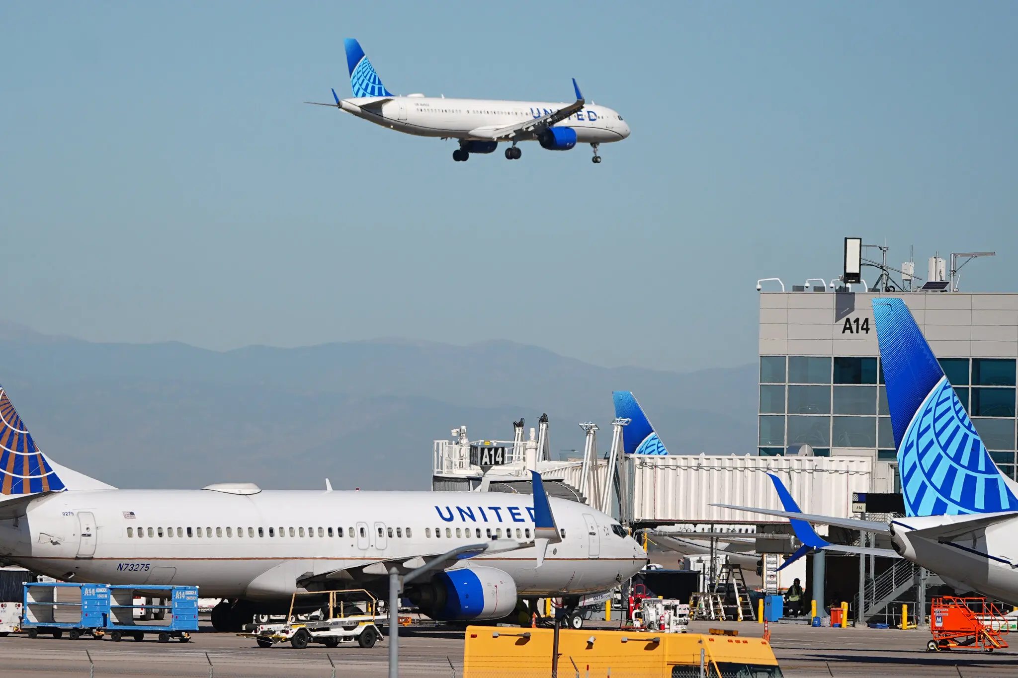 United Airlines planes at Denver International Airport in October. A flight from Denver was diverted last week to address windshield damage.
