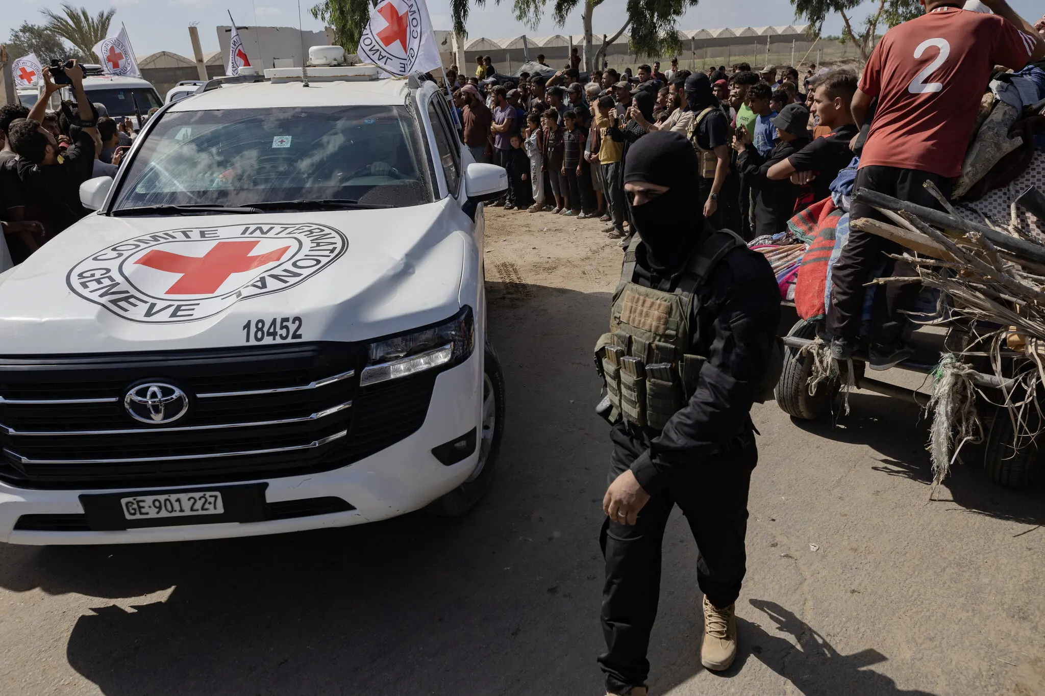 A member of Hamas during the handover of Israeli hostages in Deir al-Balah in Gaza this month.