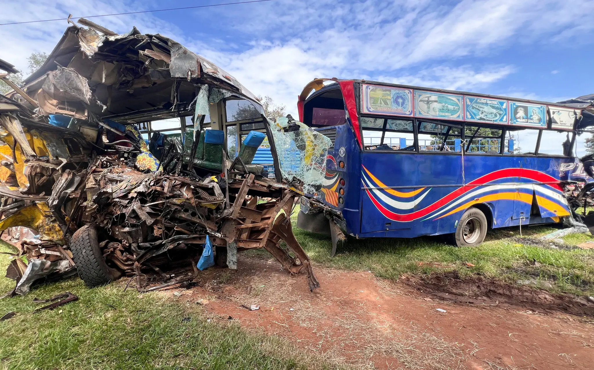 Wreckage from the deadly crash parked at a police station near Gulu in northern Uganda on Wednesday.