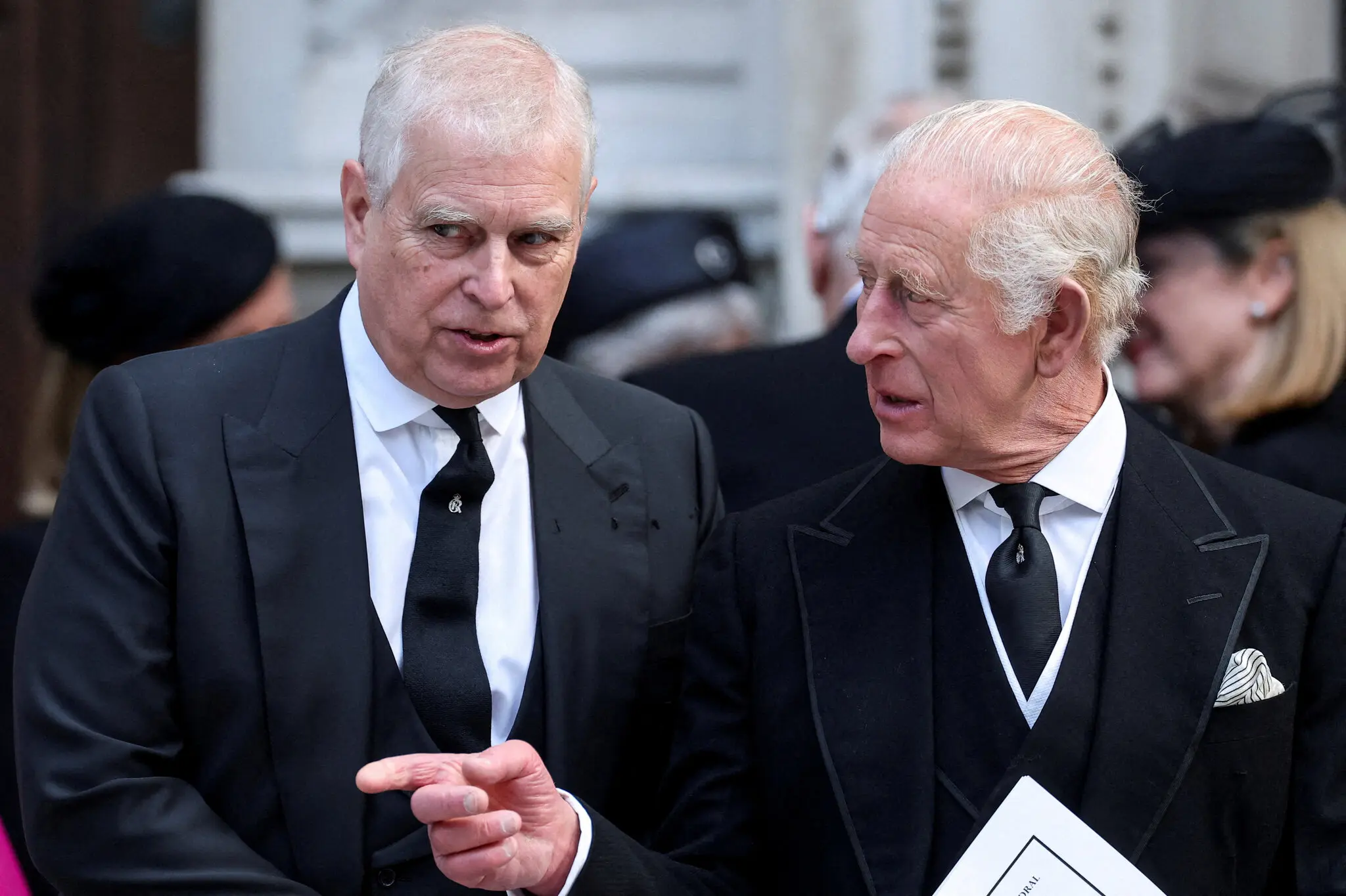 Prince Andrew and King Charles III in London last month, after attending a requiem mass for Katharine, the duchess of Kent.