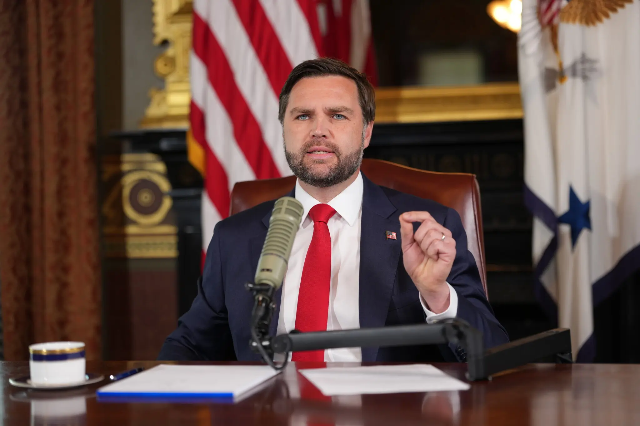 Vice President JD Vance hosting an episode of “The Charlie Kirk Show” at the White House in September, after the assassination of the show’s namesake.