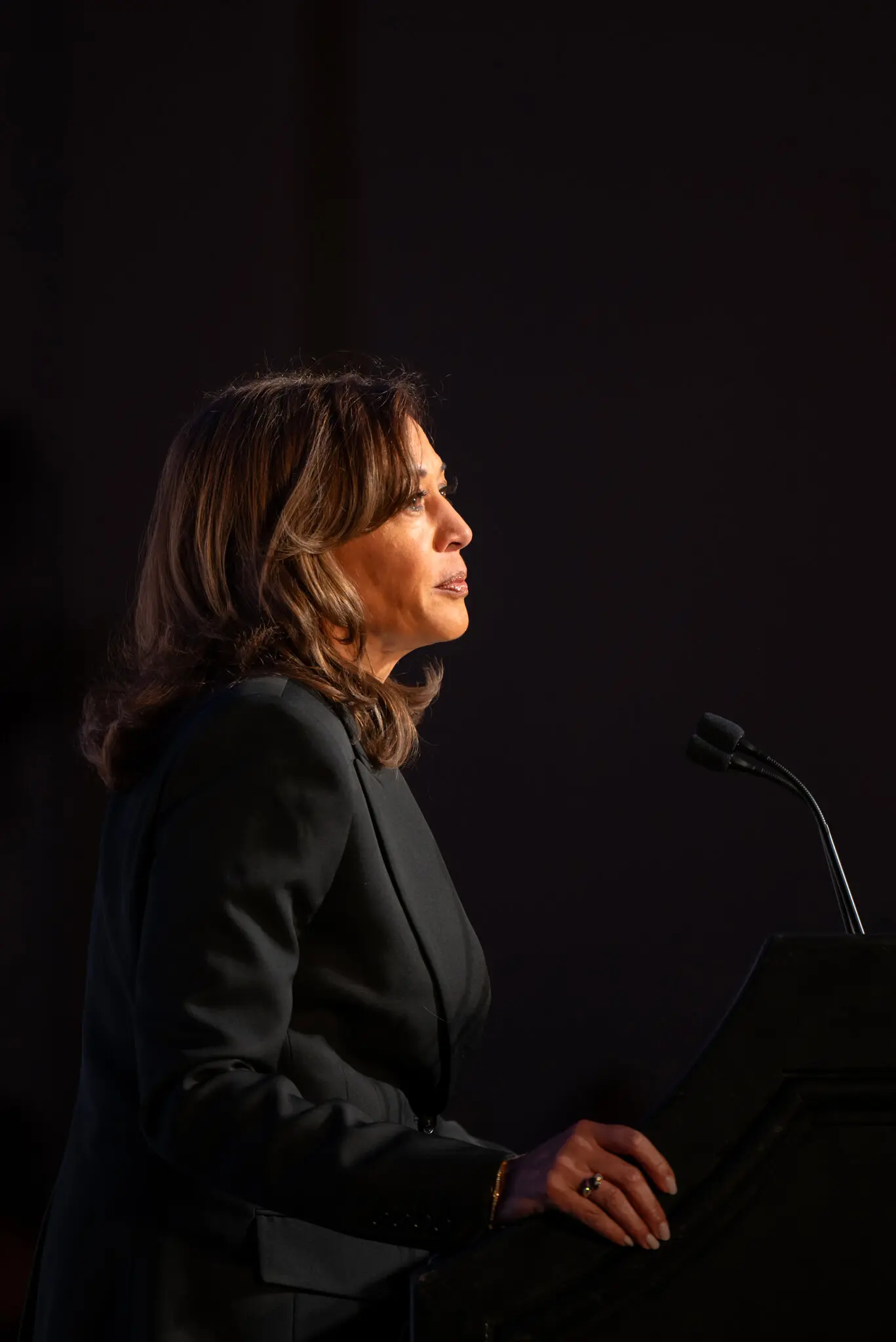 Former Vice President Kamala Harris speaking in San Francisco this year. Ms. Harris, in an interview this week, left open the possibility that she could run for president again.