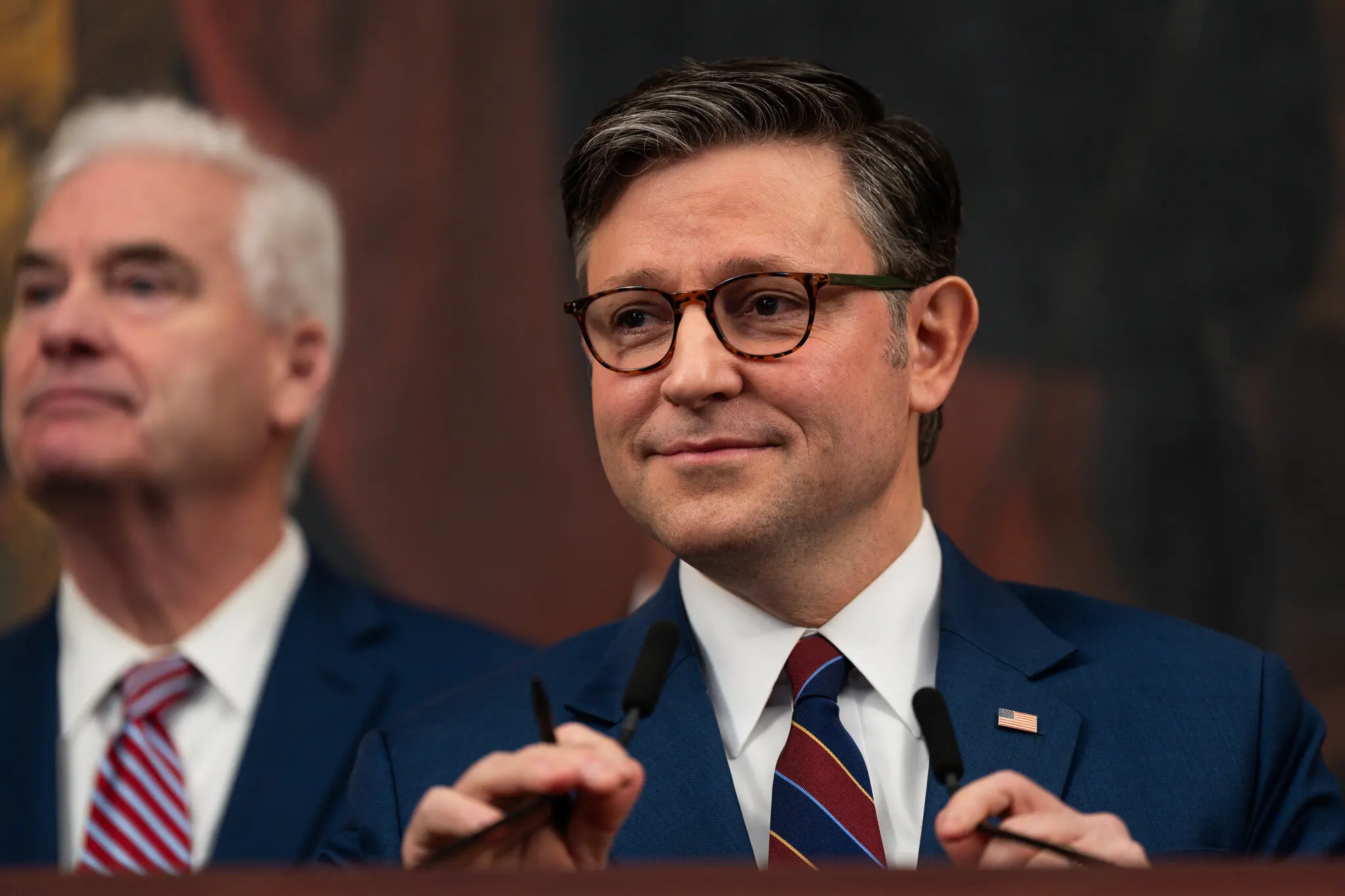 House Speaker Mike Johnson, Republican from Louisiana, speaking during a press briefing at the U.S. Capitol in Washington, on Tuesday.