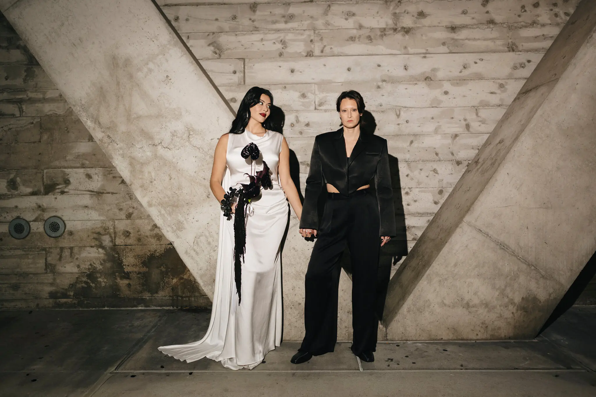 Lauren Chan and Hayley Kosan hosted a high-fashion, L.G.B.T.Q. wedding celebration on Oct. 7 at No Bar in the Standard Hotel in New York.