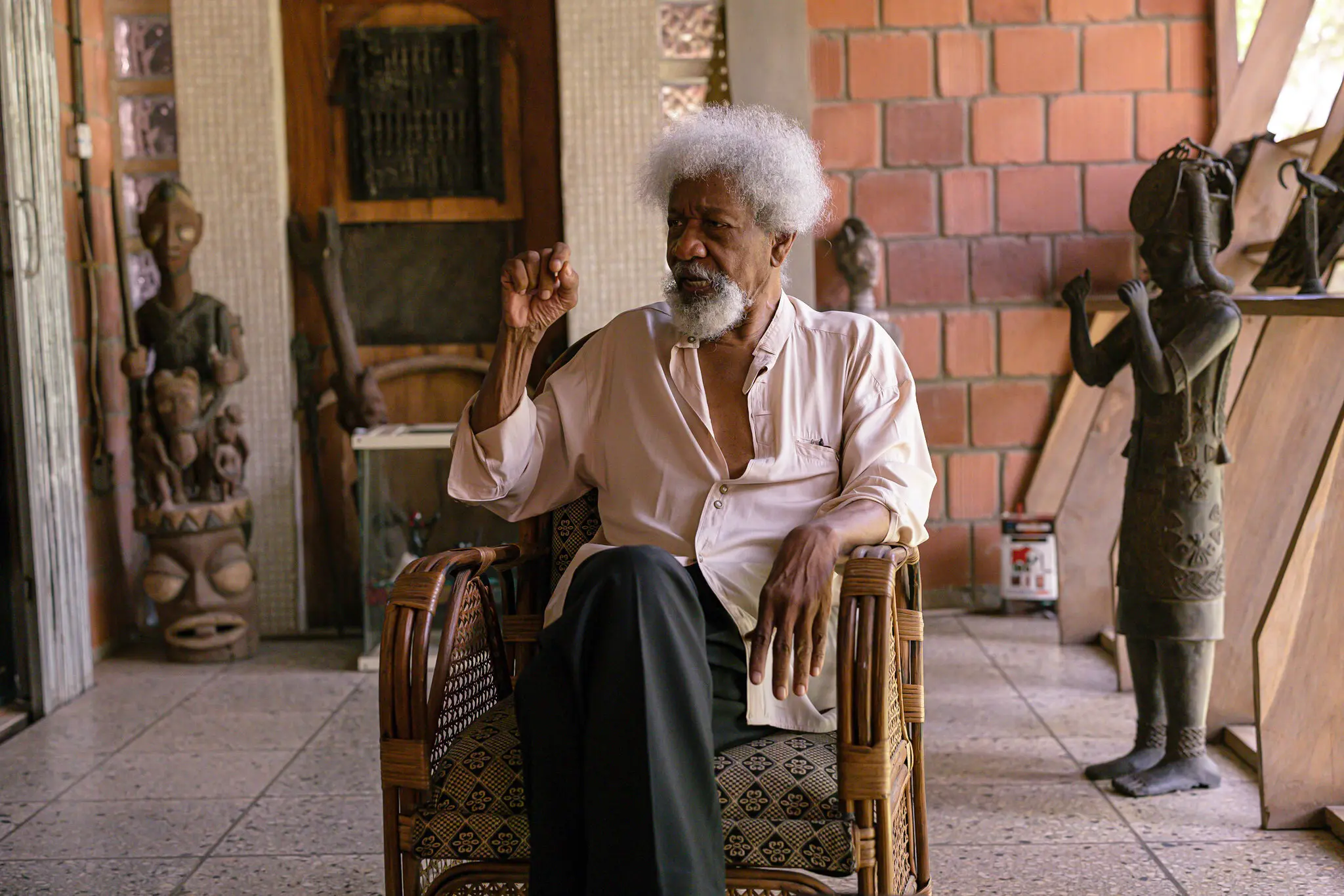 Wole Soyinka in his home in Abeokuta, Nigeria in 2021.