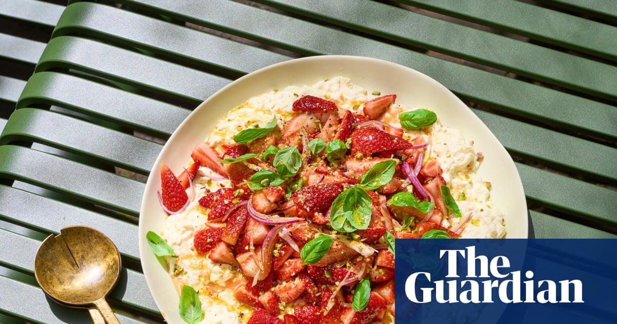 Strawberries and cream, but make it a salad: Alice Zaslavsky’s strawberries and stracciatella with orange and star anise dressing. Home economist: Madeleine Dobbins.