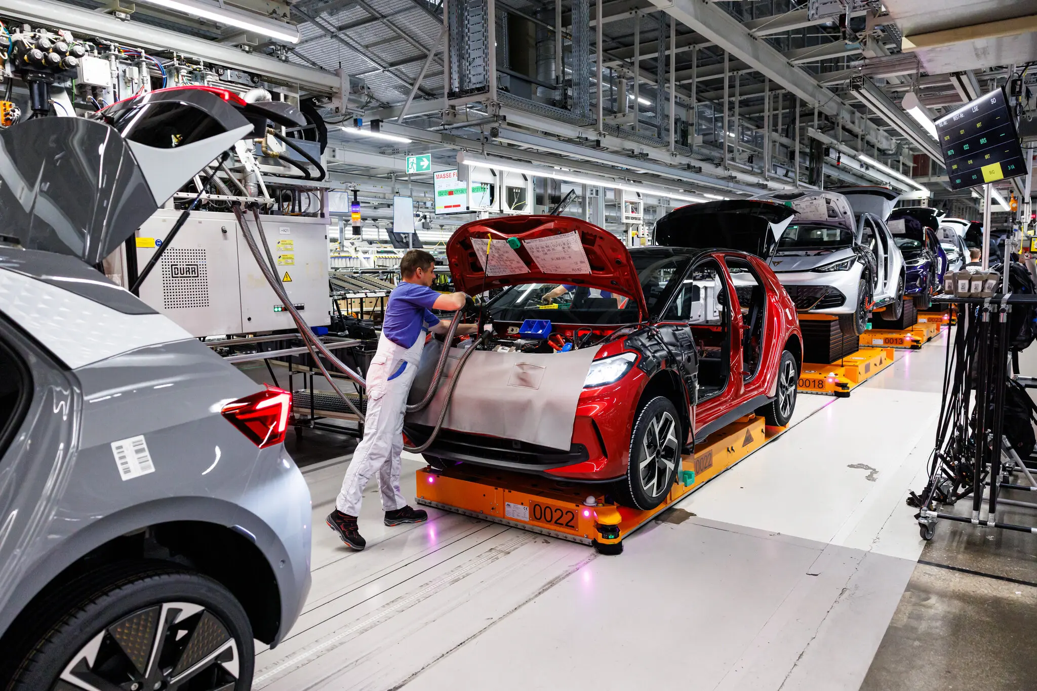 Workers on a production line at the Volkswagen electric car factory in Zwickau, Germany, this month.