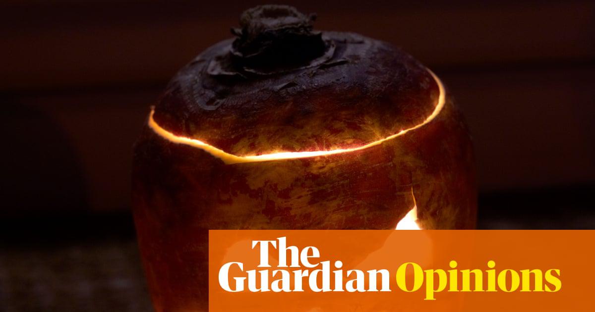 A carved Halloween turnip.