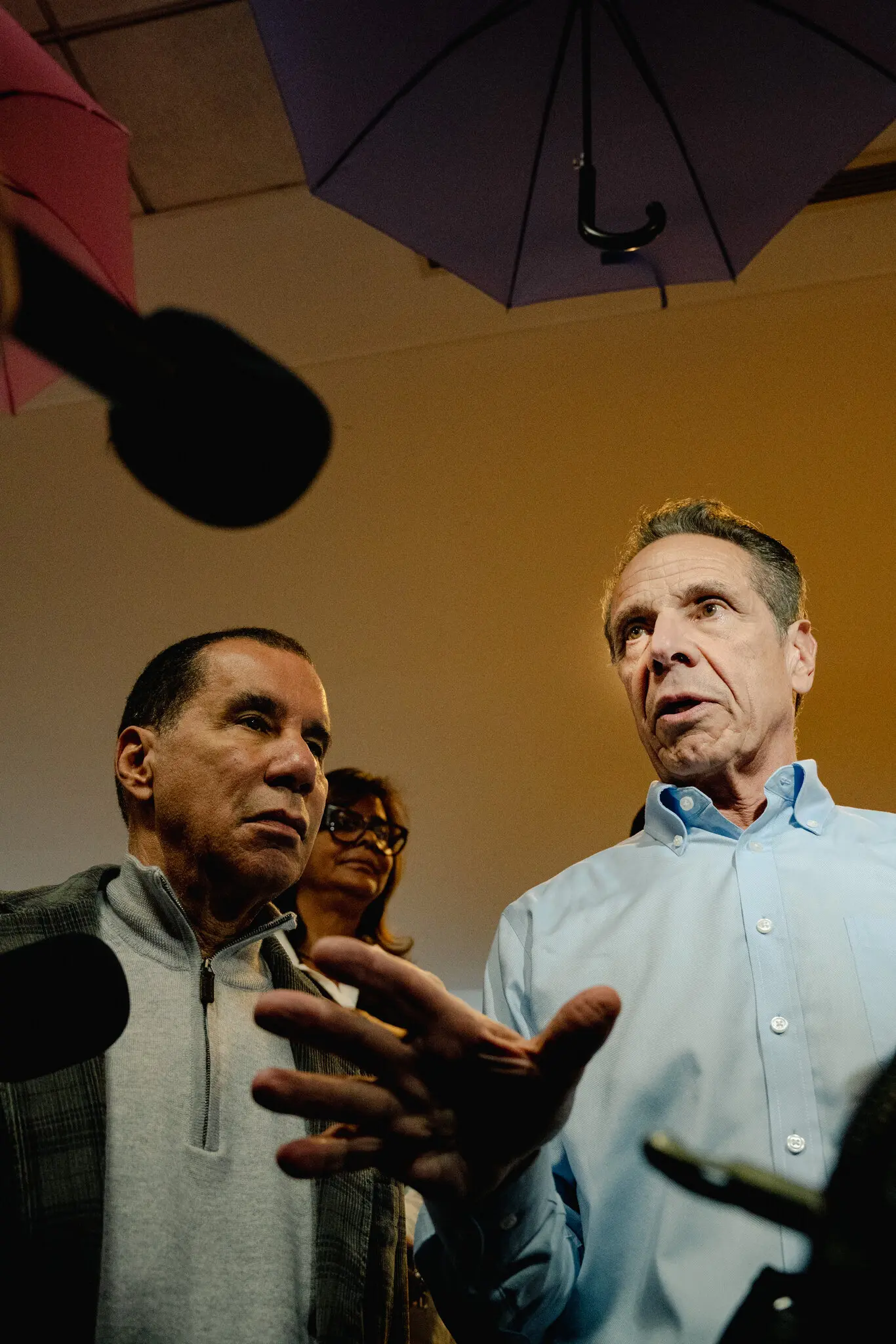 Former Gov. Andrew M. Cuomo, with his predecessor David Paterson at a recent event, has taken his mayoral campaign to some unusual places, including to the podcast of the influencer Logan Paul.