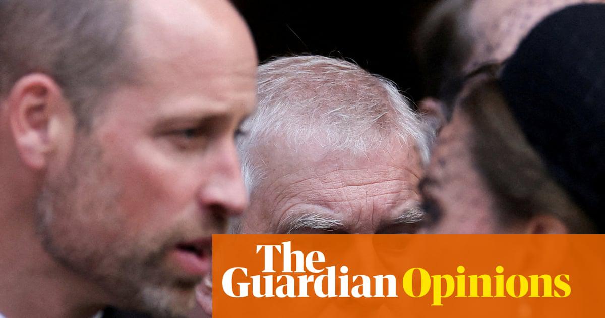 Andrew, Prince William and Catherine, Princess of Wales, leave Westminster Cathedral after the funeral of the Duchess of Kent, 16 September 2025.