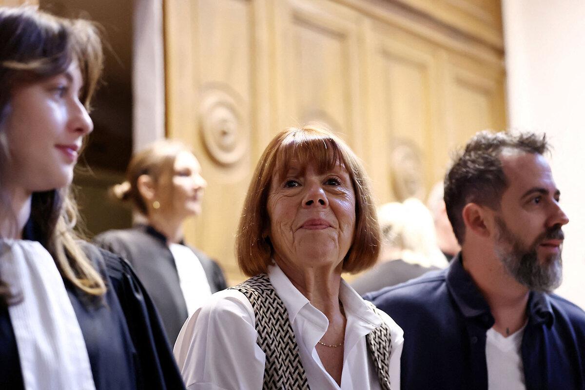 Gisèle Pelicot (center) attends a hearing in an appeal trial filed by one of the 51 people convicted in a mass rape trial, at the courthouse in Nimes, France, Oct. 8, 2025.