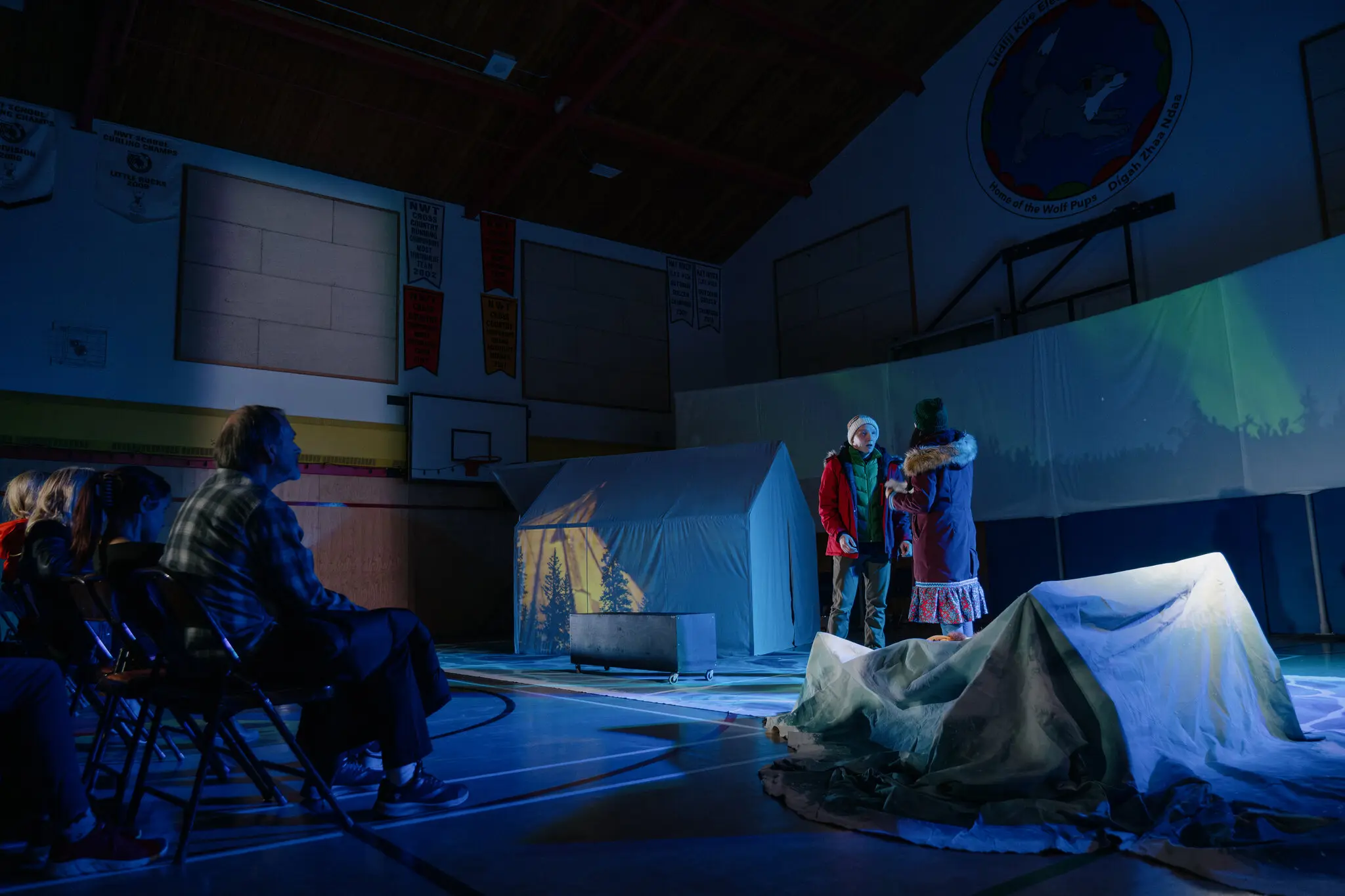 Salik Lennert and Julia Ulayok Davis performing in “Kiuryaq,” a new play that emerged from a four-year collaboration between Indigenous and non-Indigenous artists from Canada, Greenland and the Sápmi region in Norway.