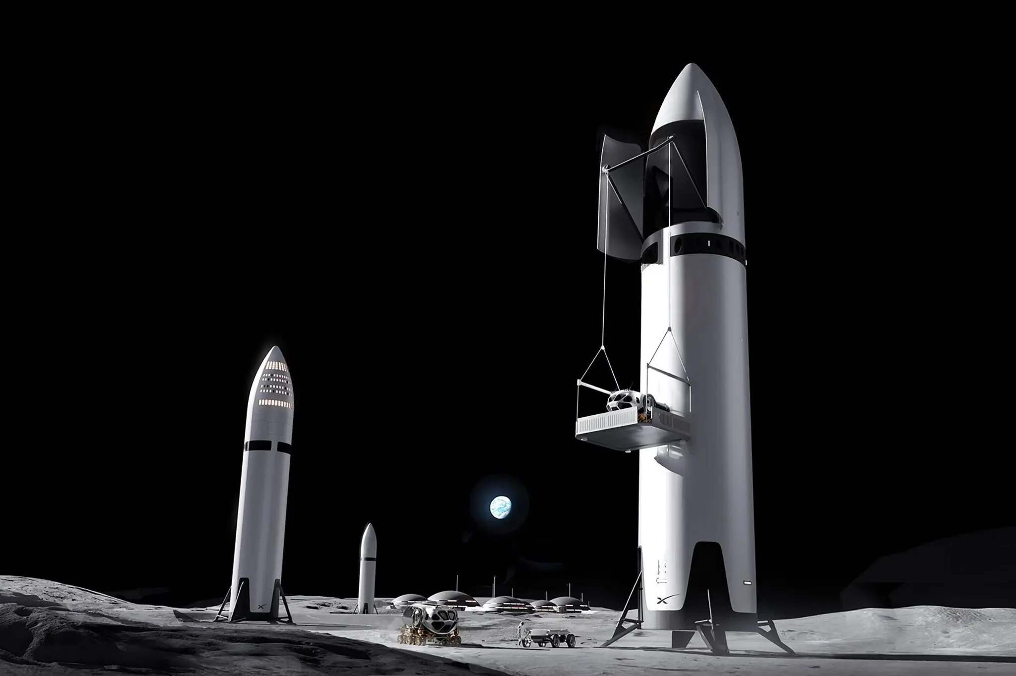 An artist’s concept released by SpaceX showing its proposed moon lander on the moon’s surface.