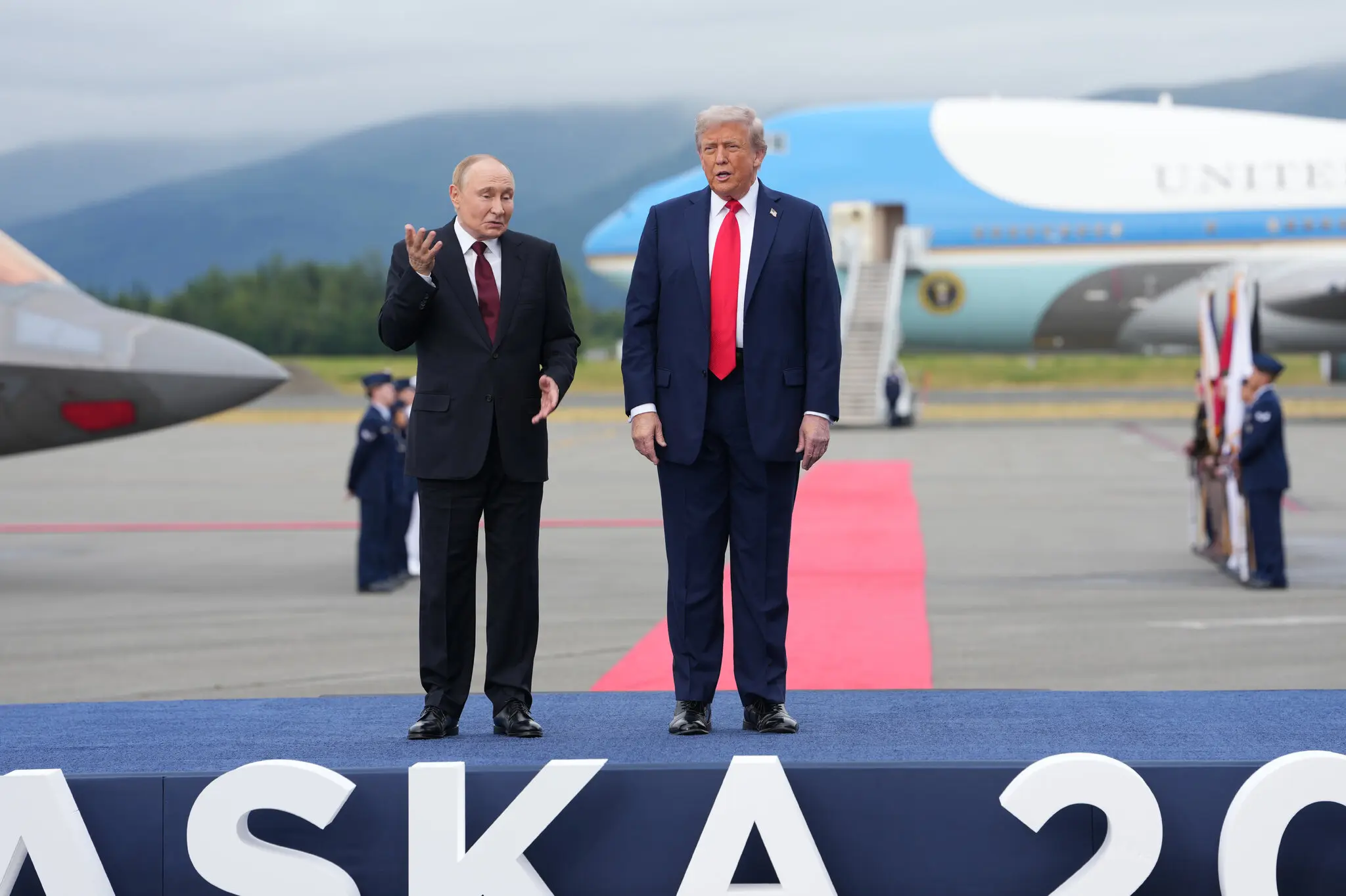President Vladimir V. Putin of Russia and President Trump at Joint Base Elmendorf-Richardson in Anchorage in August.