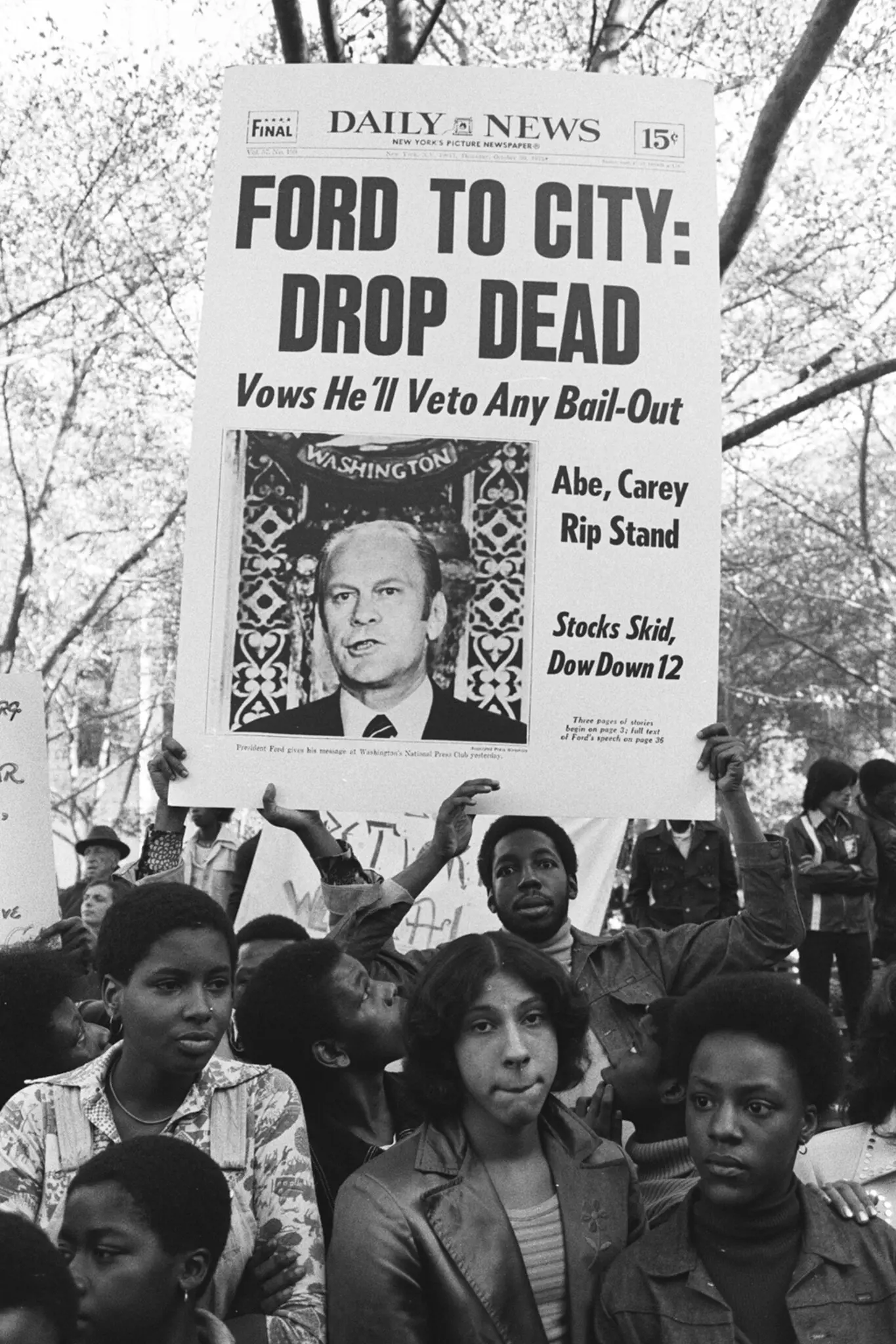 In 1975, New Yorkers rallied to save New York City from bankruptcy, displaying a famous front page from The Daily News that October.