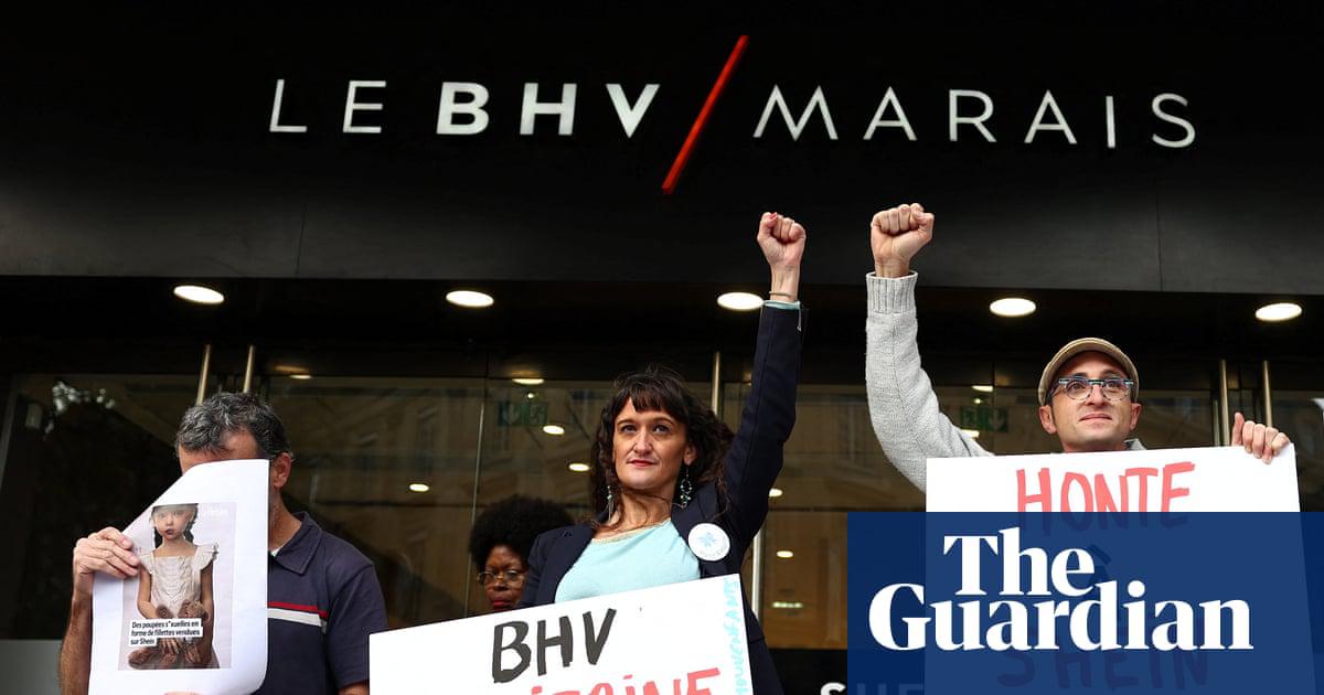 Protesters outside the BHV department store in Paris, where Shein will open on the sixth floor.