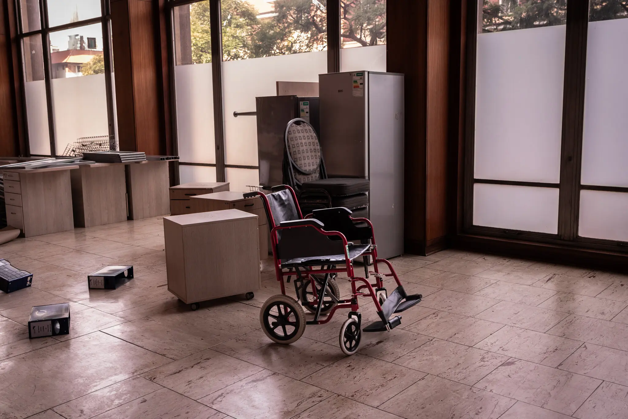 Furniture, files and equipment at a medical site in Johannesburg, after cuts to U.S. foreign aid led to its closure in February.