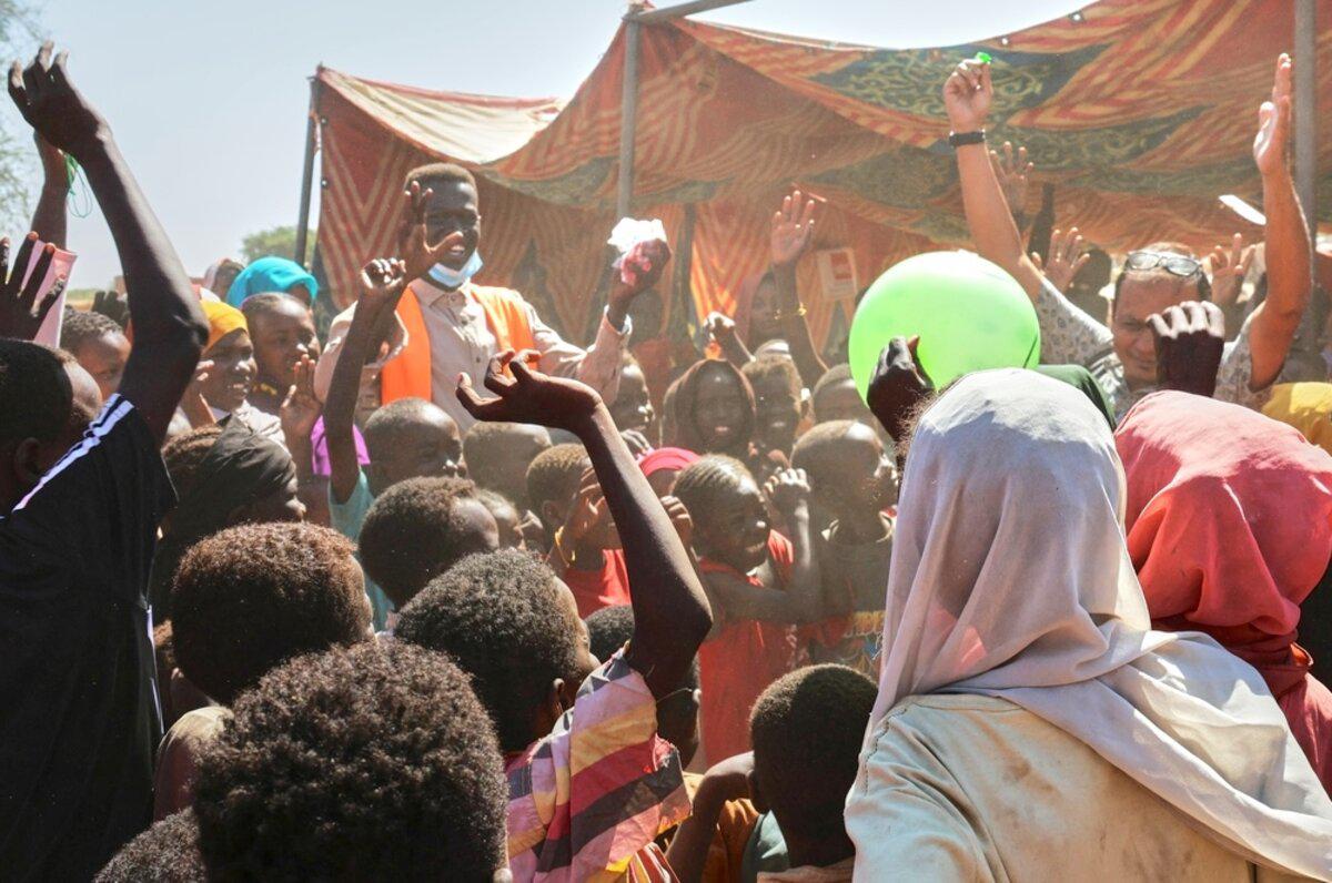 Displaced children from El-Fasher, Sudan, play at a camp where they sought refuge from fighting, Nov. 3.