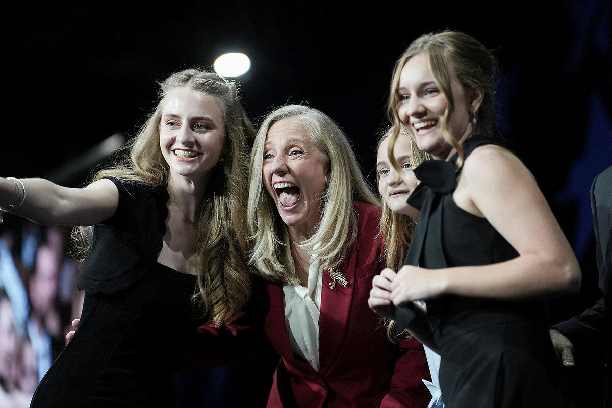 Democrat Abigail Spanberger celebrates with her family after her victory over Republican Lt. Gov. Winsome Earle-Sears in Virginia's race for governor in Richmond, Nov. 4.