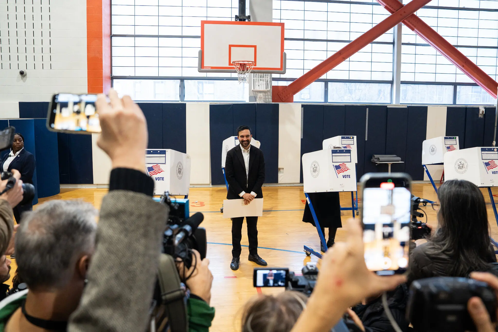 Zohran Mamdani casting his vote on Tuesday in Astoria, Queens.