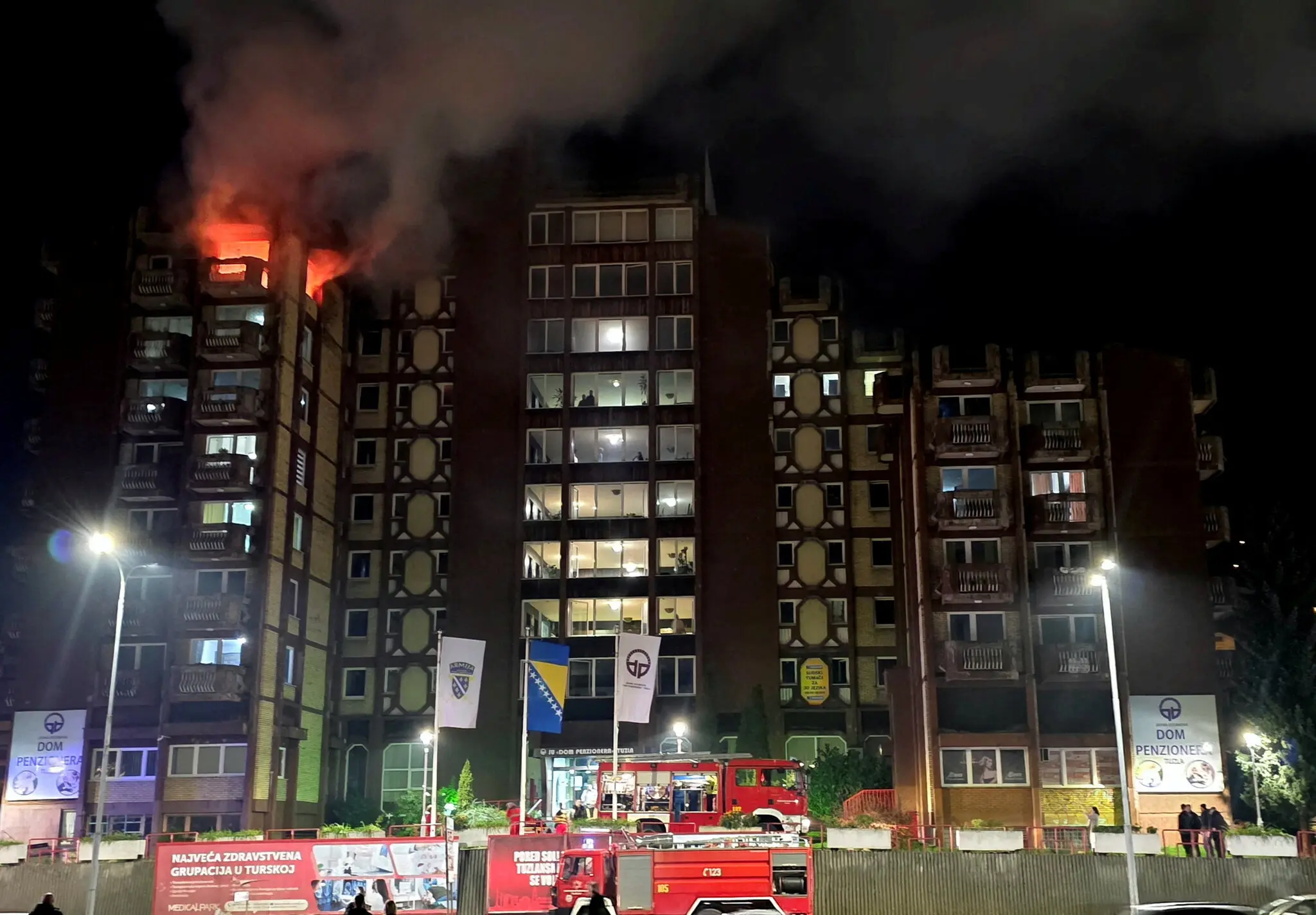 The fire broke out on Tuesday evening and engulfed the top floors of a retirement home in the town of Tuzla, about 75 miles northeast of the Bosnian capital, Sarajevo.