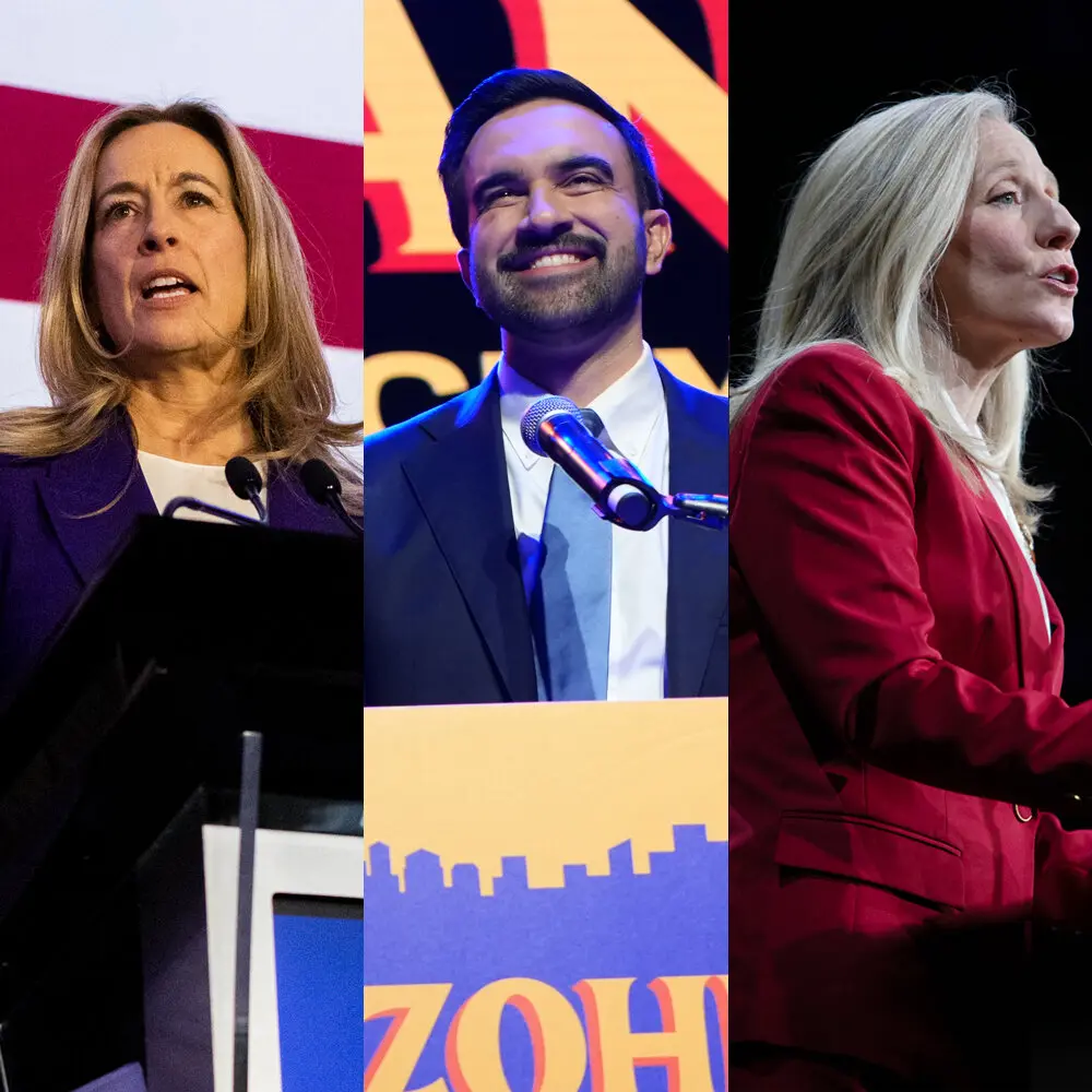 From left, Mikie Sherrill, Zohran Mamdani and Abigail Spanberger.
