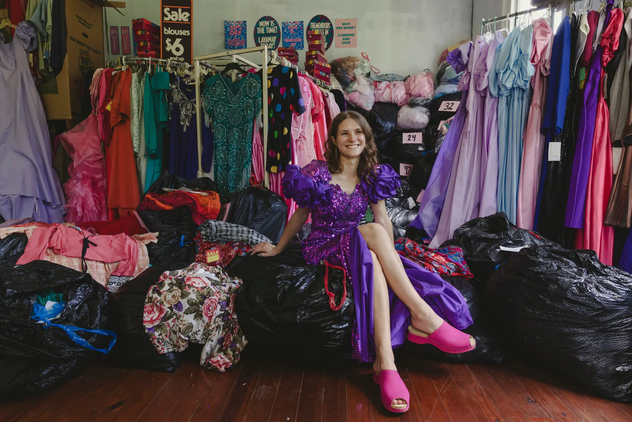 Vicky Szuflita filled an empty house with thousands of articles of clothing from a closed vintage store in Cordele, Ga.