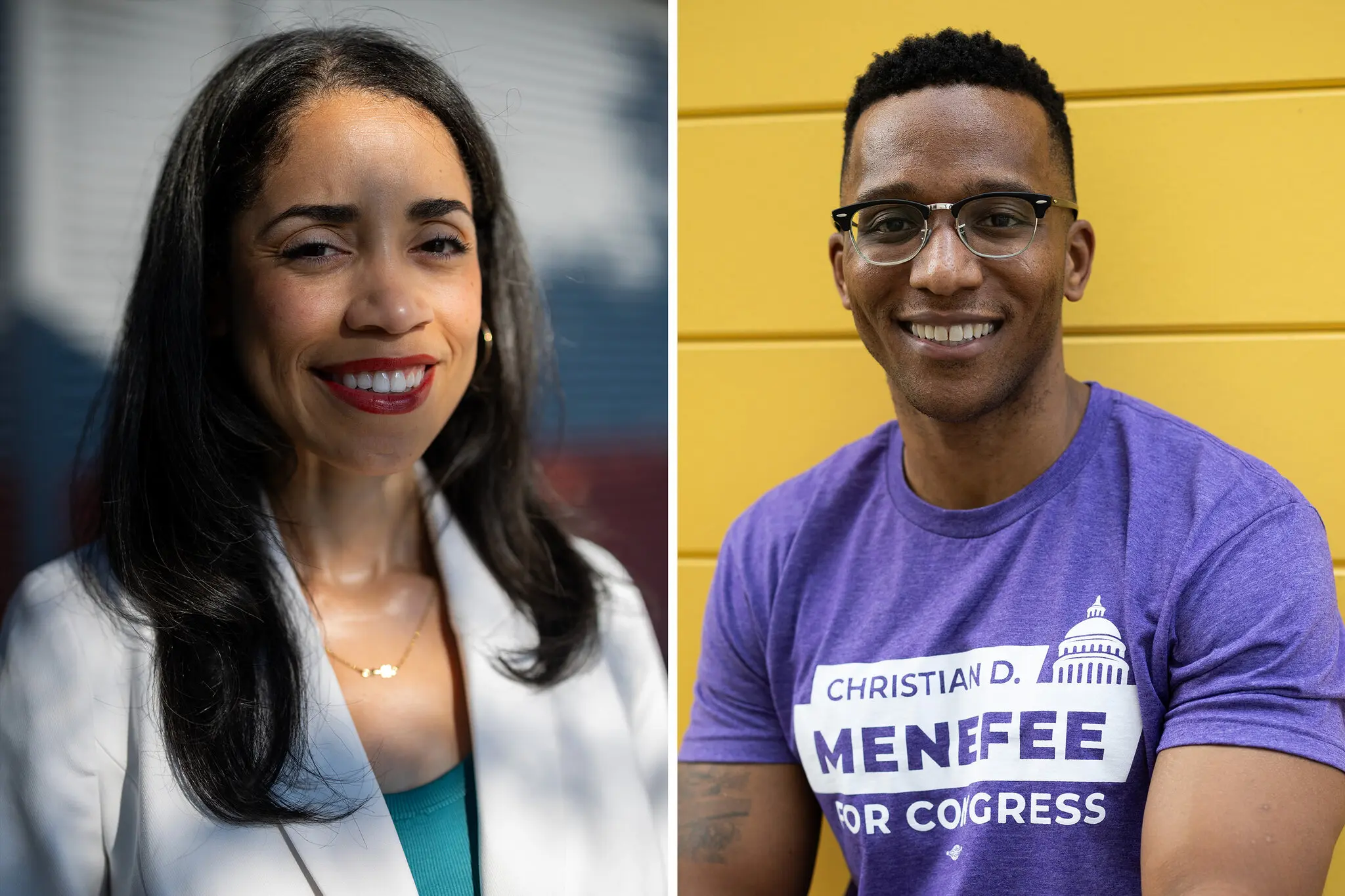 Amanda Edwards, left, a former city councilwoman, and Christian Menefee, the Harris County attorney.