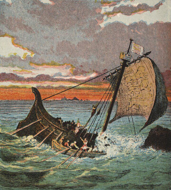 King Henry I's only legitimate heir, William Adelin, orders rowers to turn back and save his sister, the Countess of Perche, after the White Ship hit a rock in the Seine estuary. William died as the boat sunk due to the numbers struggling for survival.