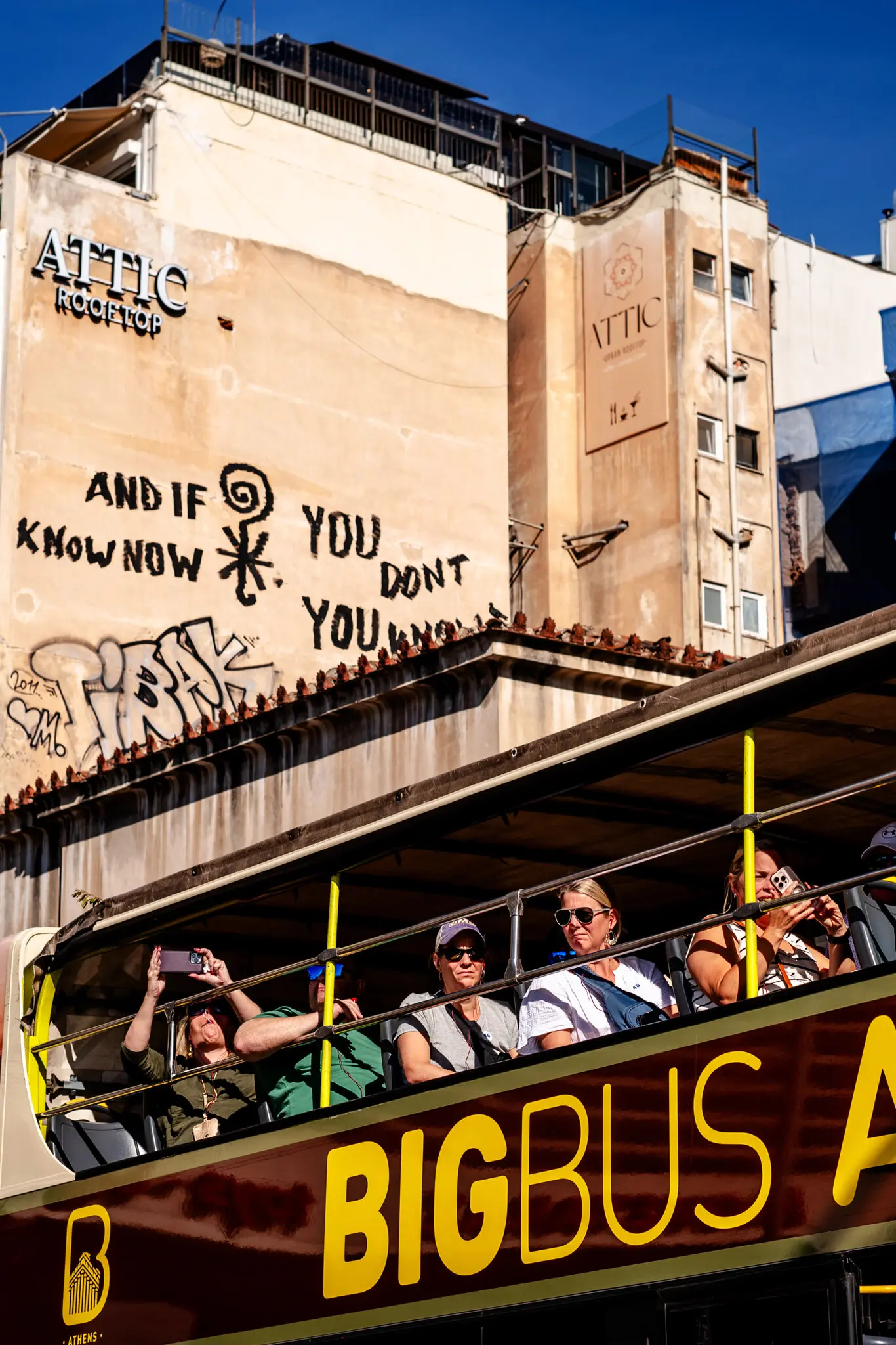 A typical bus tour in Athens.