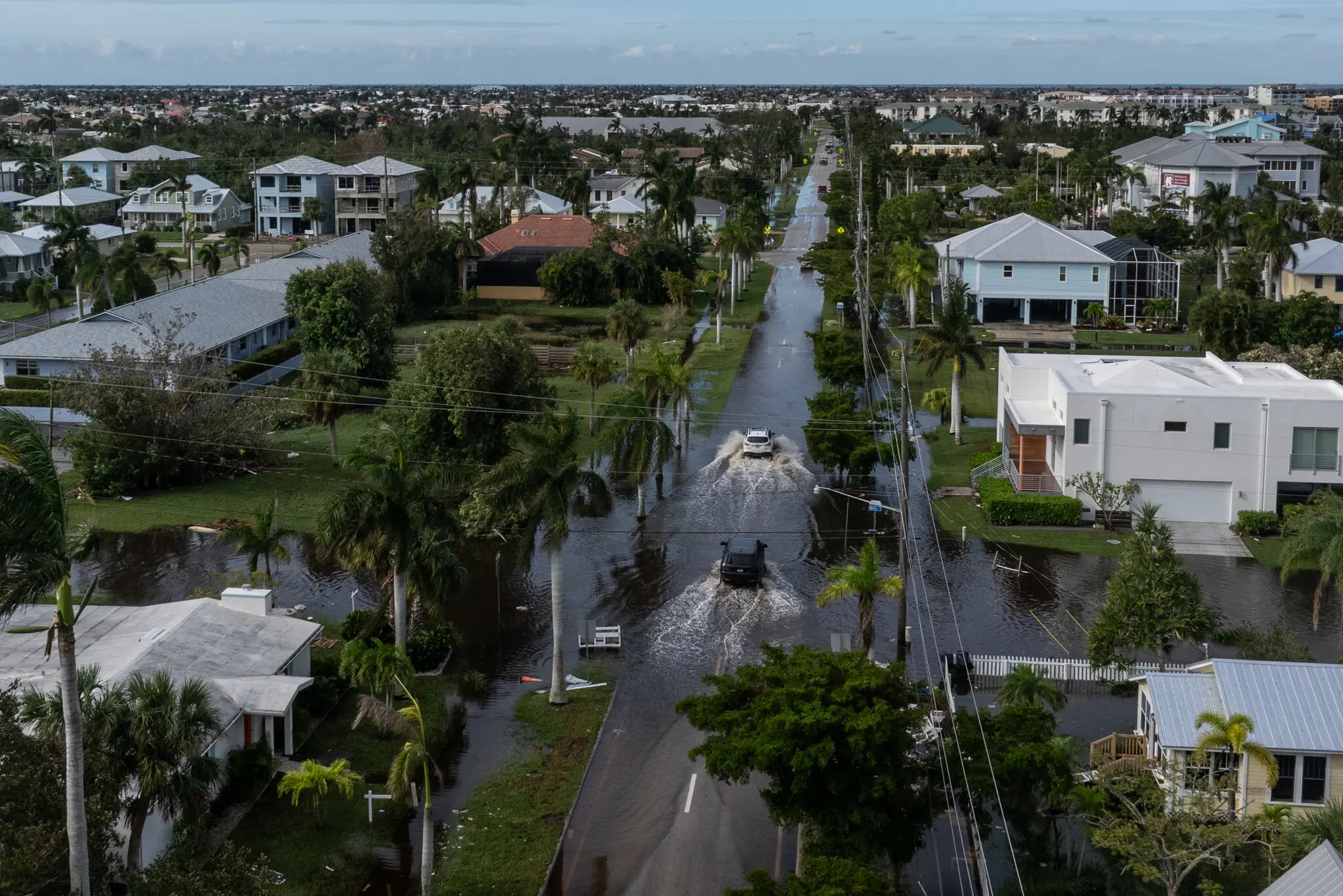A flooded neighborhood in Punta Gorda, Fla., after Hurricane Milton last year.