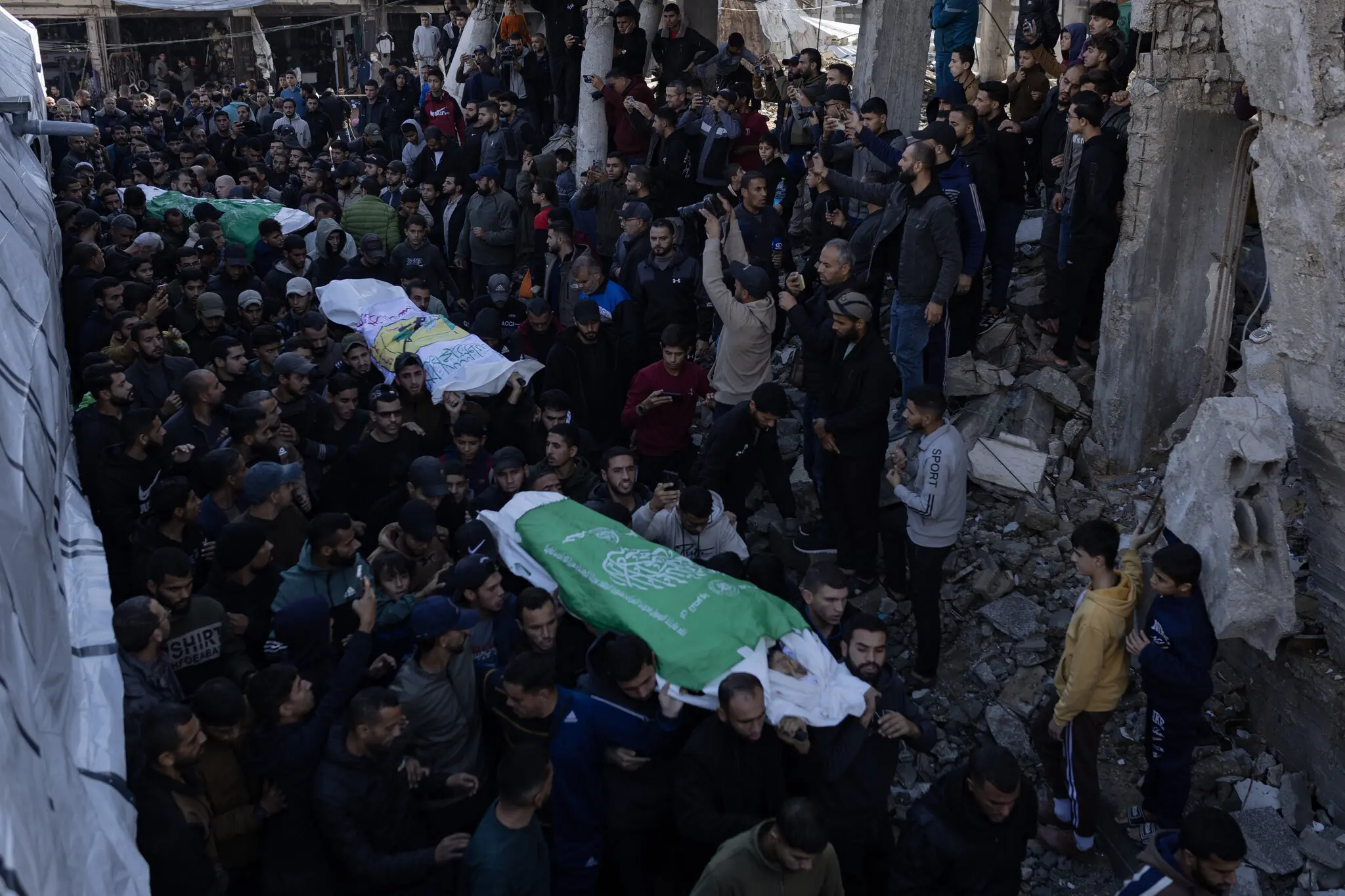 Mourners at the funeral of Raed Saed, a senior leader of the Qassam Brigades, the military wing of Hamas, and three others militants in Gaza City on Sunday.