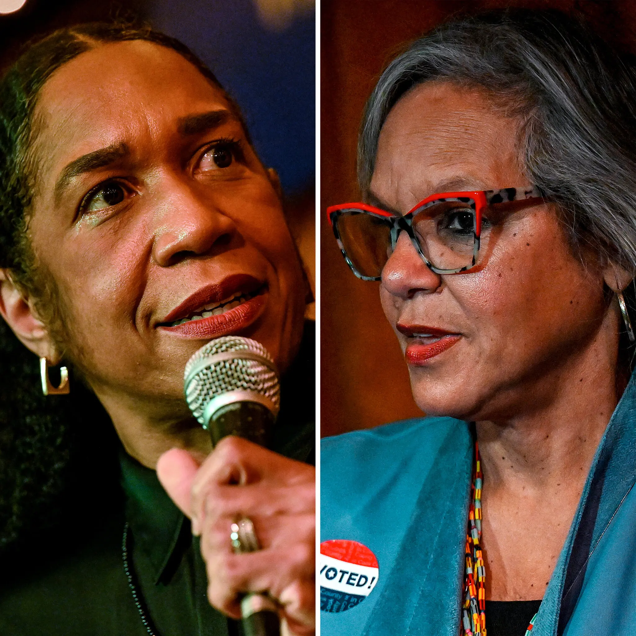 Lt. Gov. Juliana Stratton, left, and Representative Robin Kelly are at the center of a fight for Black voters in the Democratic primary race for Senate in Illinois.