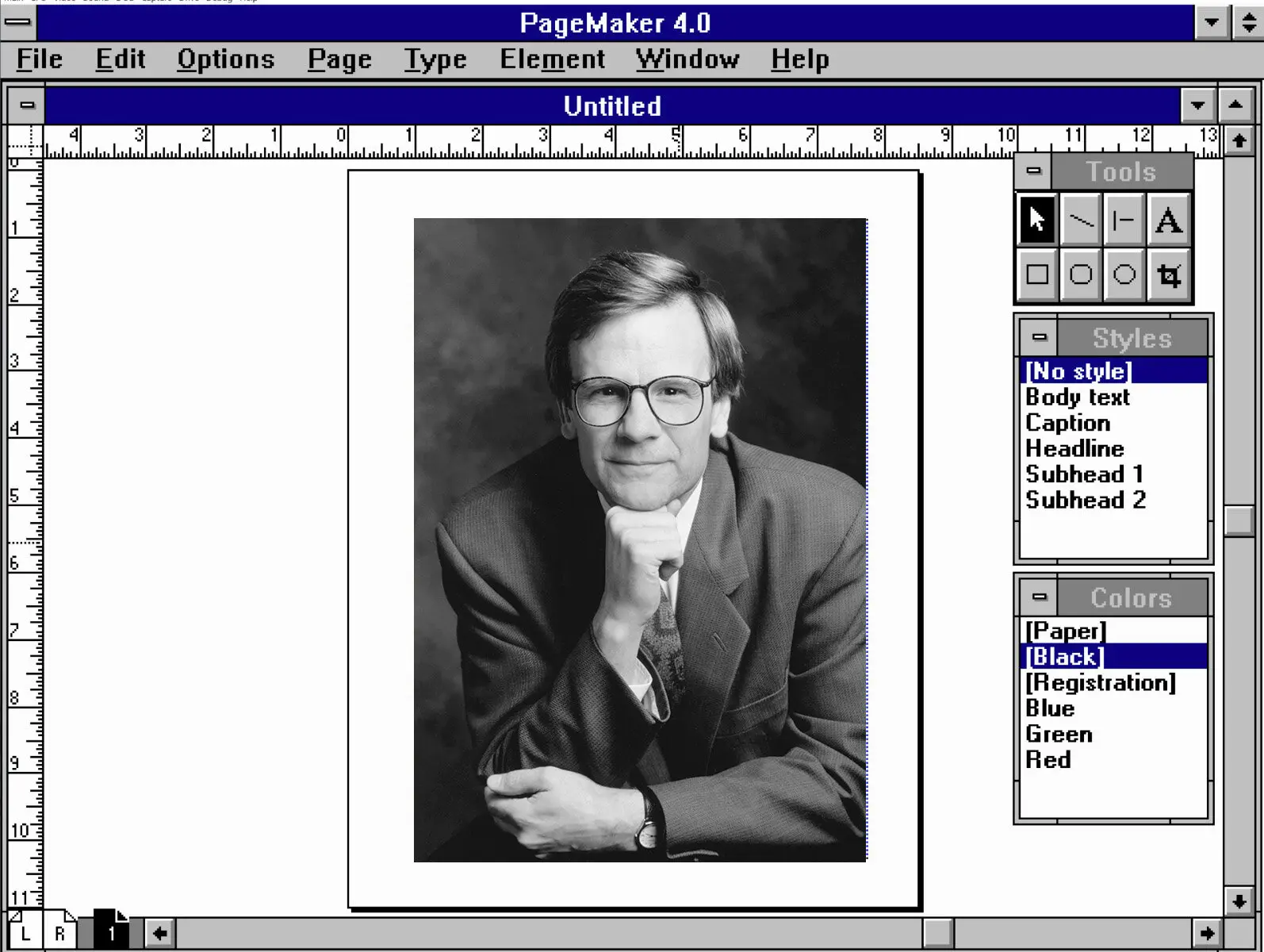 Paul Brainerd around 1992, in a PageMaker layout. He coined a term for his software, which democratized an expensive, laborious process: desktop publishing.