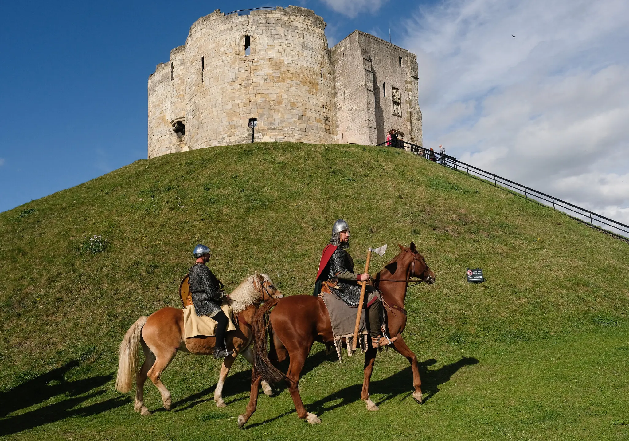Re-enactors setting out from Clifford’s Tower in York, England, to follow the supposed journey of King Harold to the site of the Battle of Hastings, for the 950th anniversary of the battle in 2016.